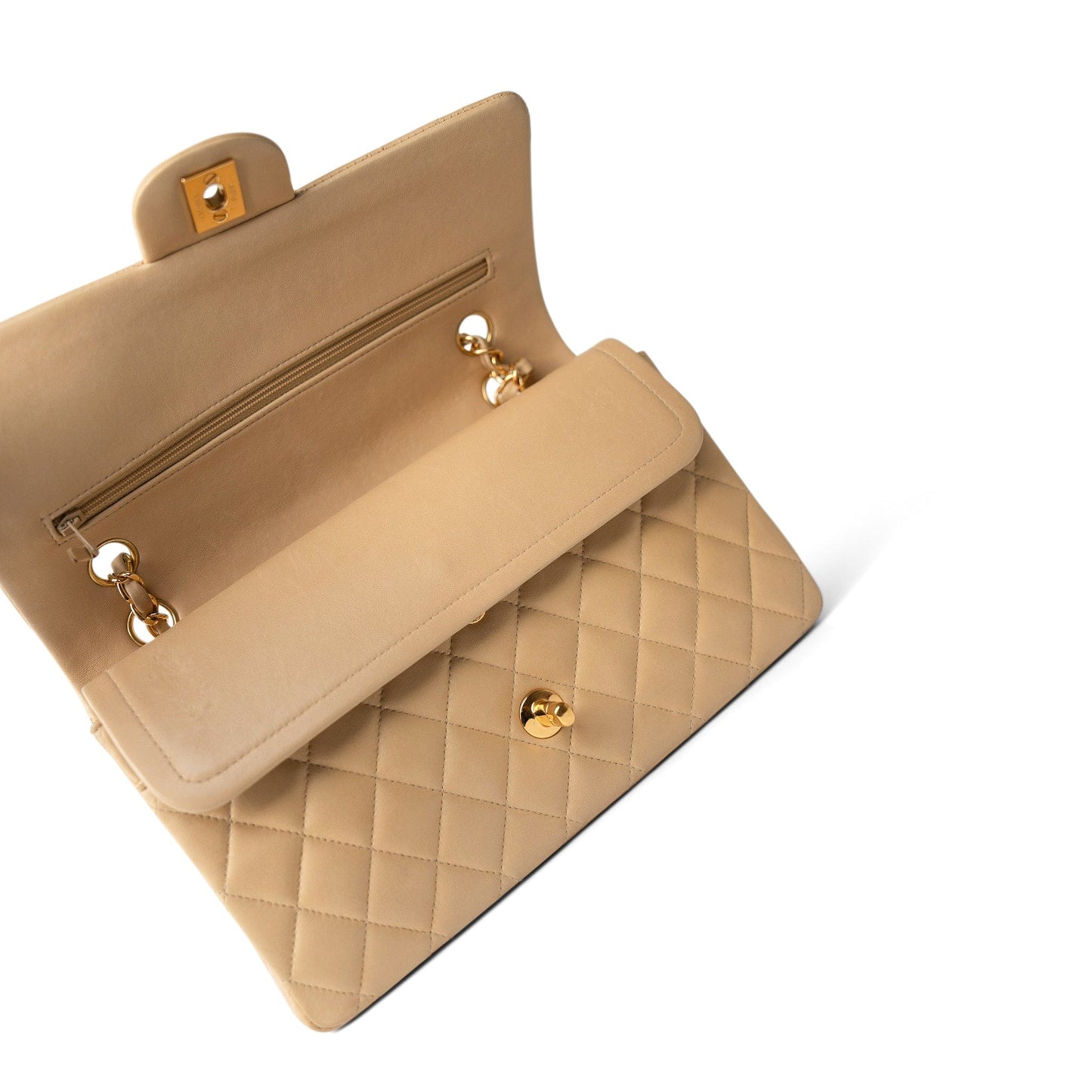 Vintage Beige Lambskin Quilted Classic Flap Medium Gold Hardware