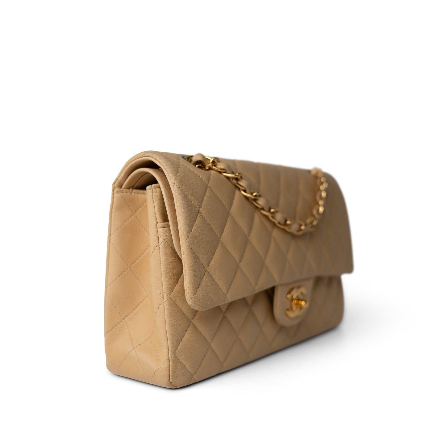 Vintage Beige Lambskin Quilted Classic Flap Medium Gold Hardware