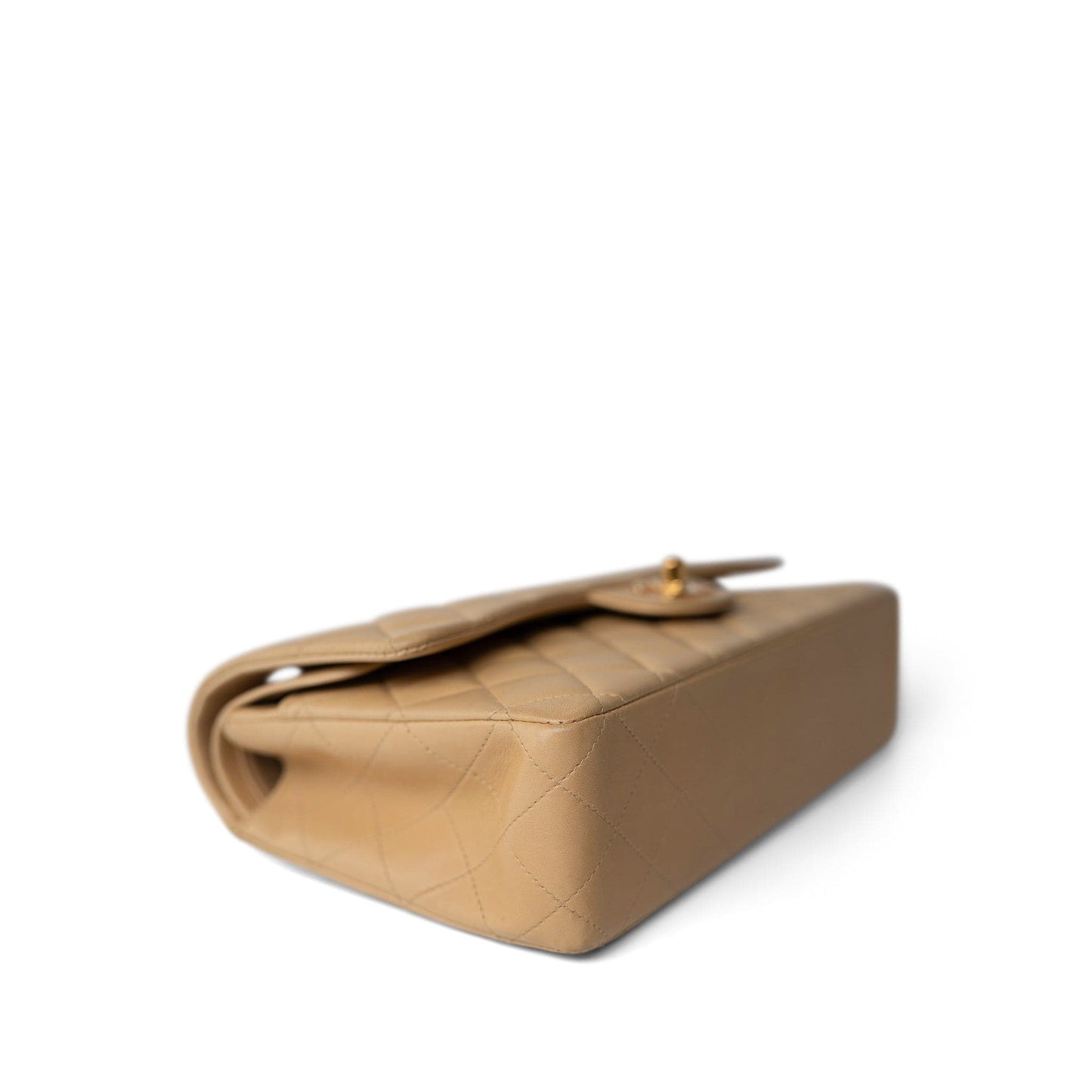 Vintage Beige Lambskin Quilted Classic Flap Medium Gold Hardware