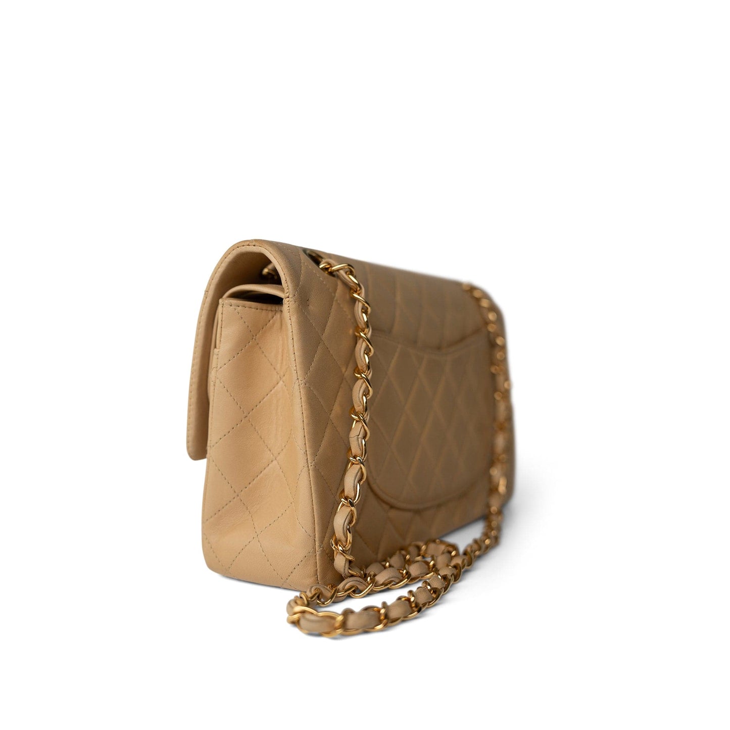 Vintage Beige Lambskin Quilted Classic Flap Medium Gold Hardware