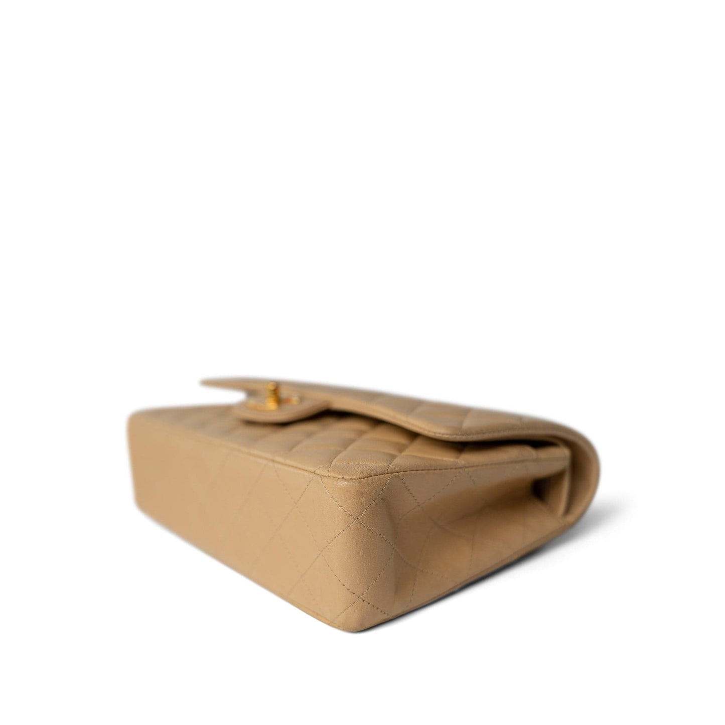 Vintage Beige Lambskin Quilted Classic Flap Medium Gold Hardware