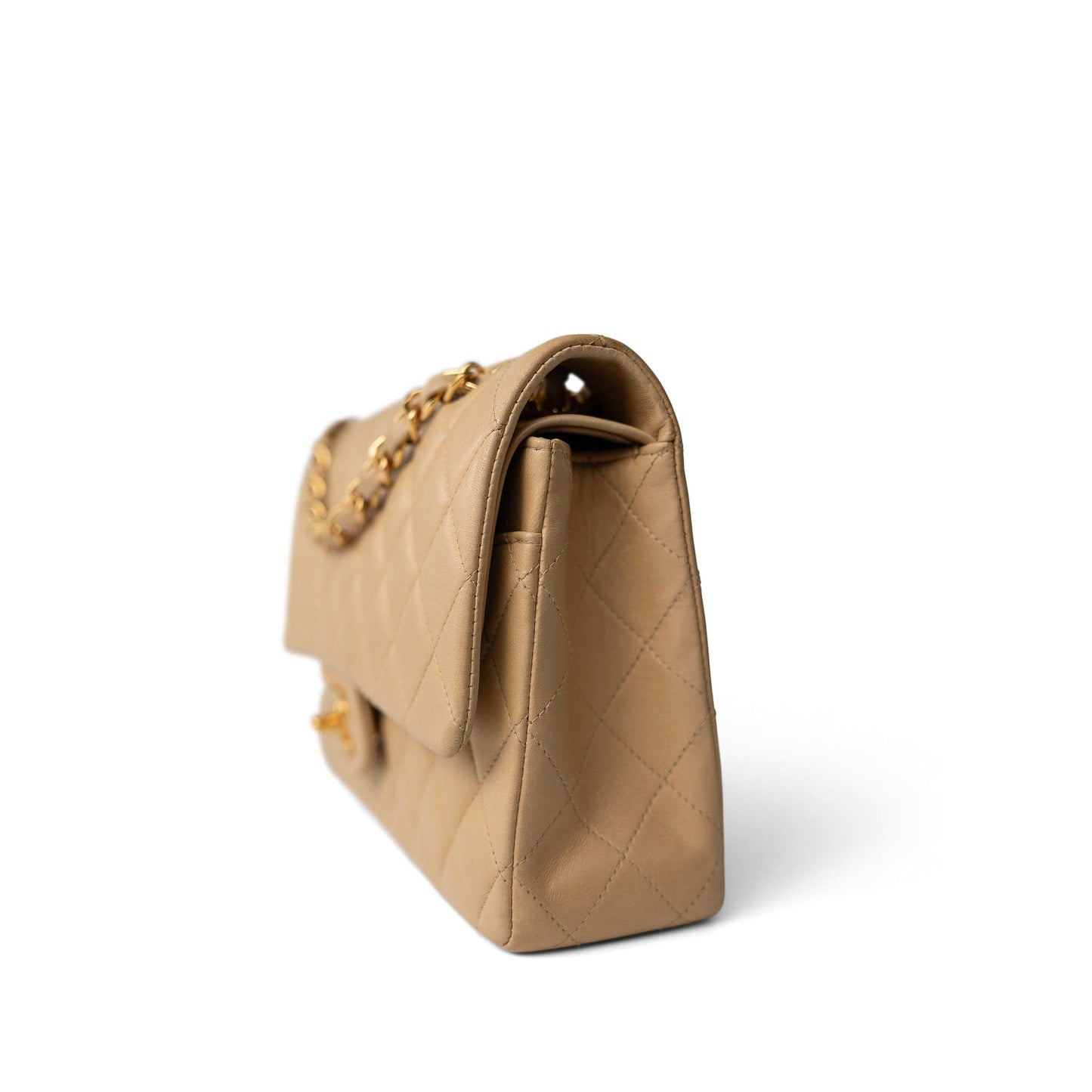 Vintage Beige Lambskin Quilted Classic Flap Medium Gold Hardware