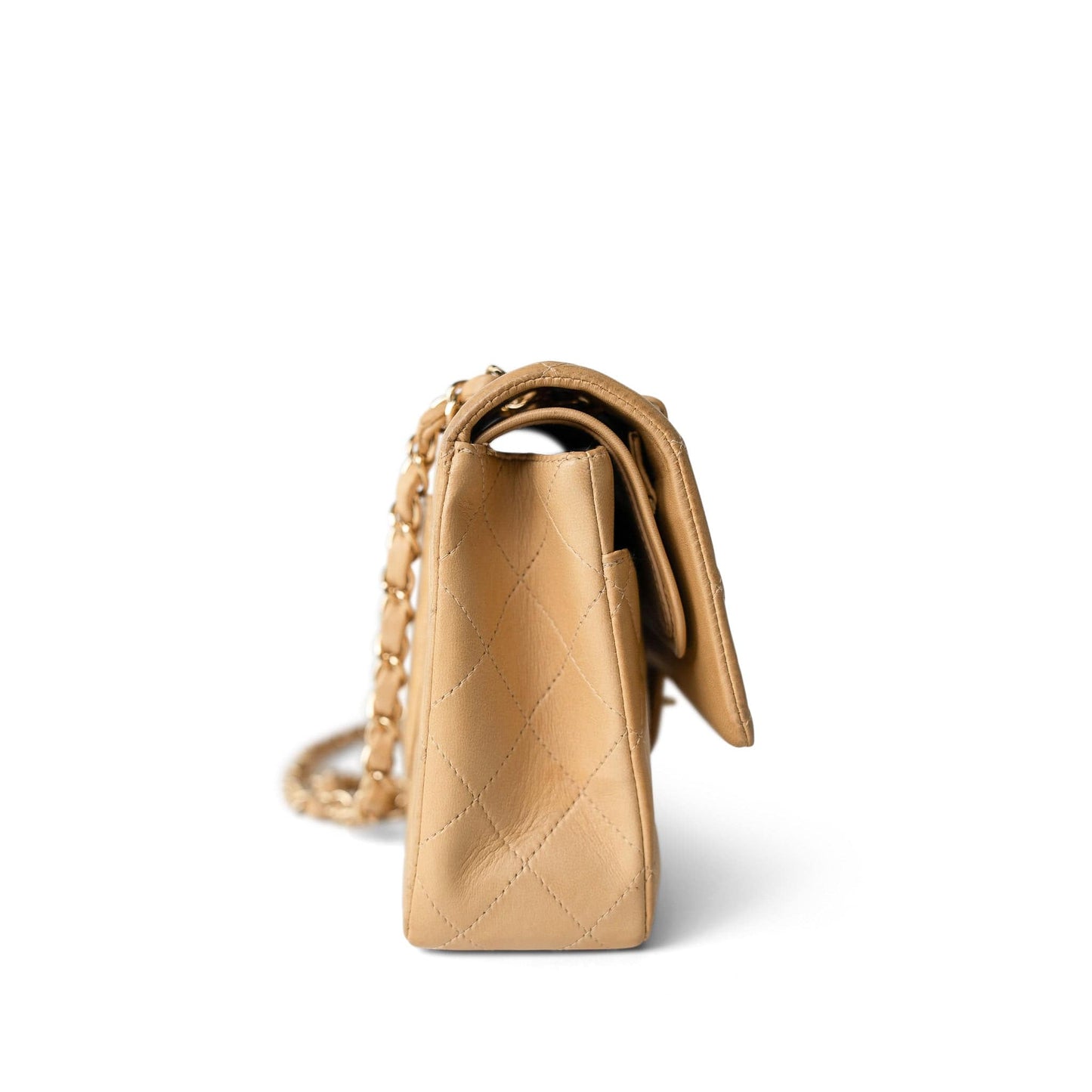 Vintage Beige Lambskin Quilted Classic flap Medium Gold Hardware