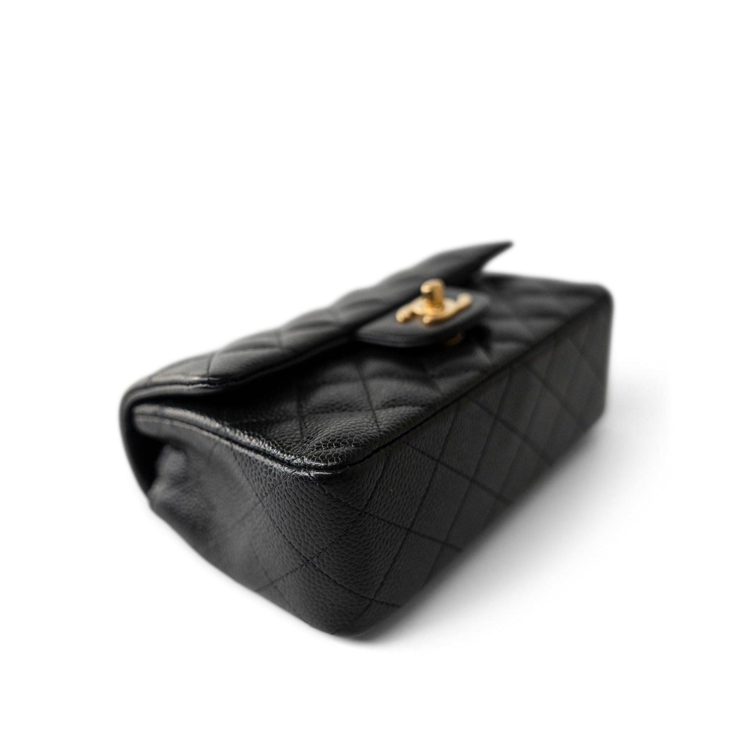 15B Black Caviar Quilted Mini Rectangular Flap Aged Gold Hardware