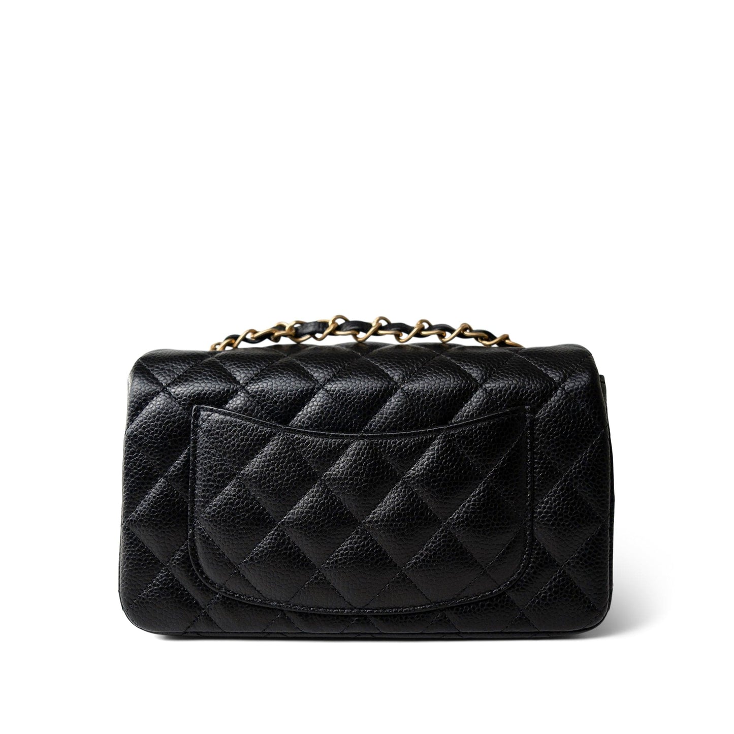 15B Black Caviar Quilted Mini Rectangular Flap Aged Gold Hardware