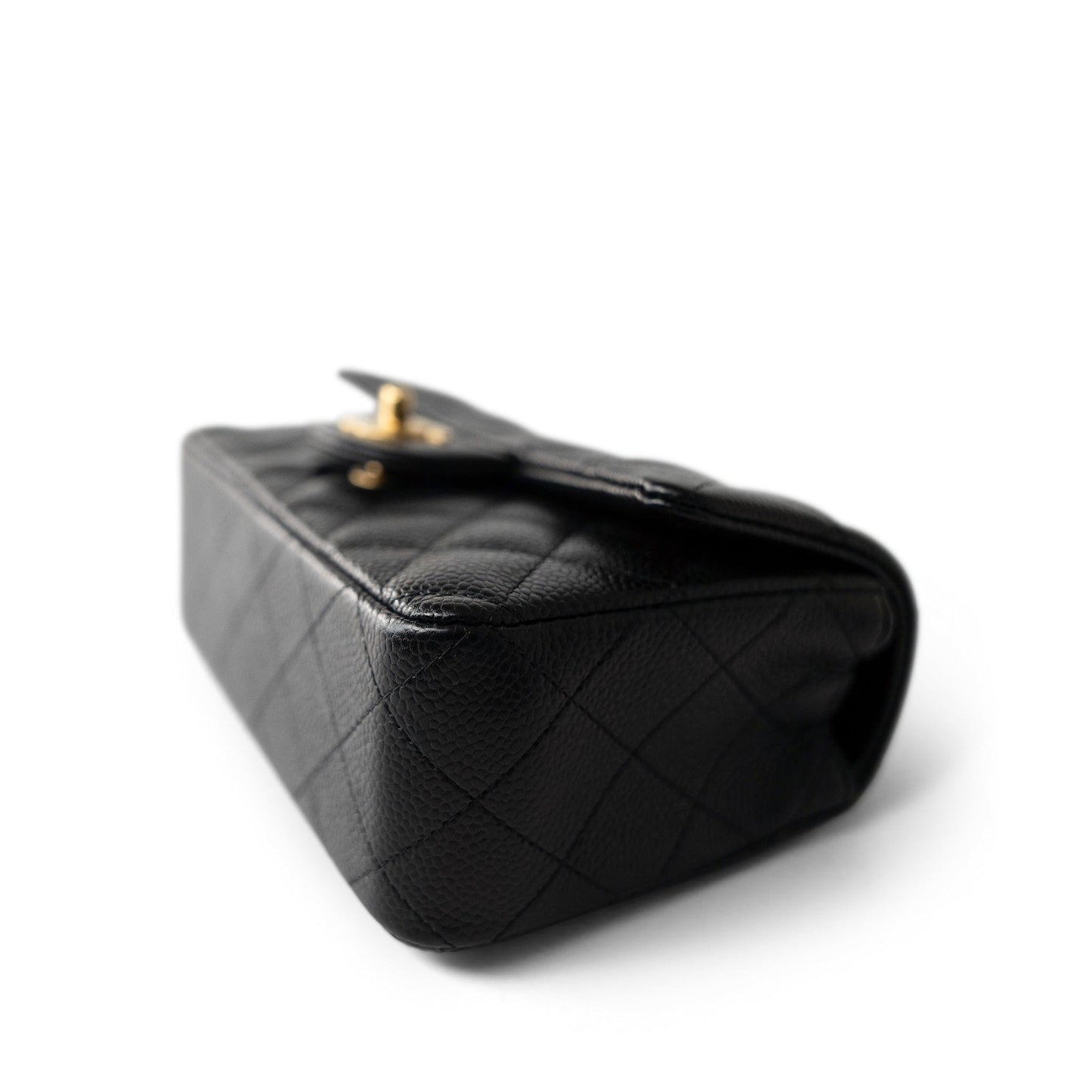 15B Black Caviar Quilted Mini Rectangular Flap Aged Gold Hardware