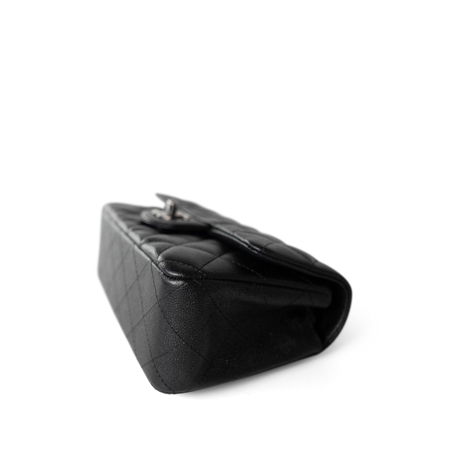 18C Black Glittery Caviar Quilted Mini Rectangular Flap