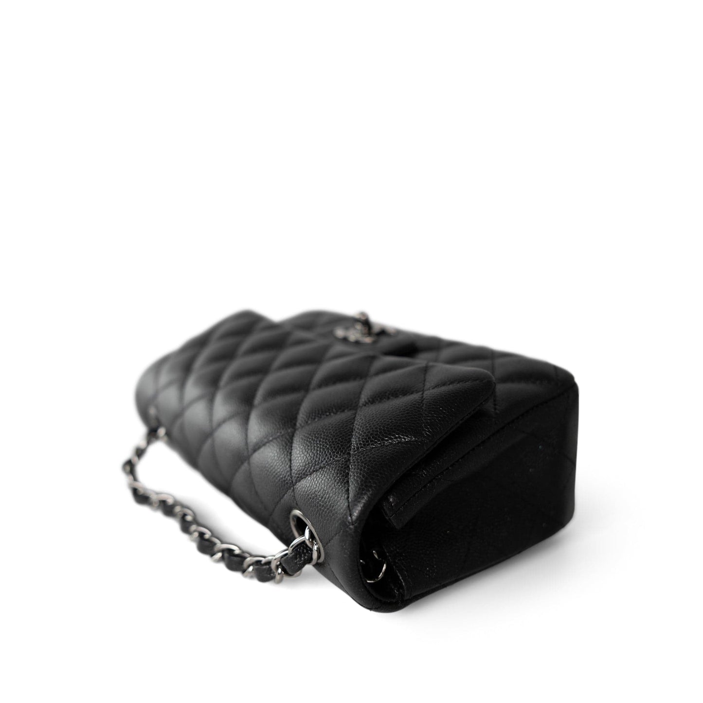 18C Black Glittery Caviar Quilted Mini Rectangular Flap