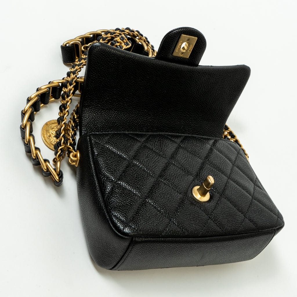 21A Black Caviar Quilted Mini Medallion Single Flap AGHW