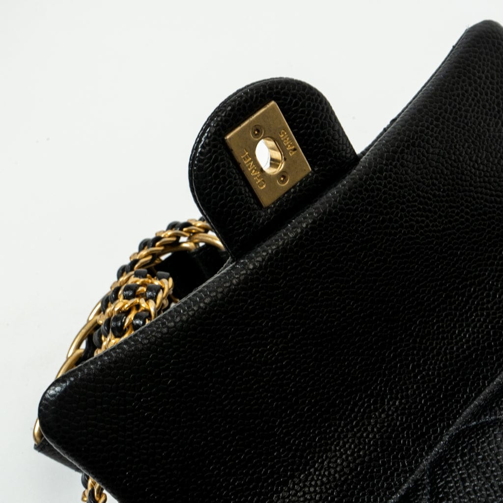 21A Black Caviar Quilted Mini Medallion Single Flap AGHW