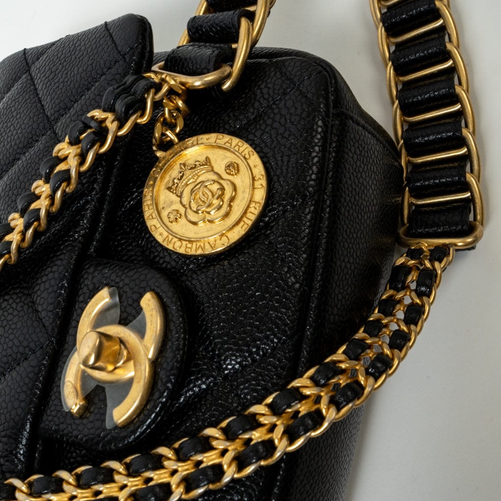 21A Black Caviar Quilted Mini Medallion Single Flap AGHW