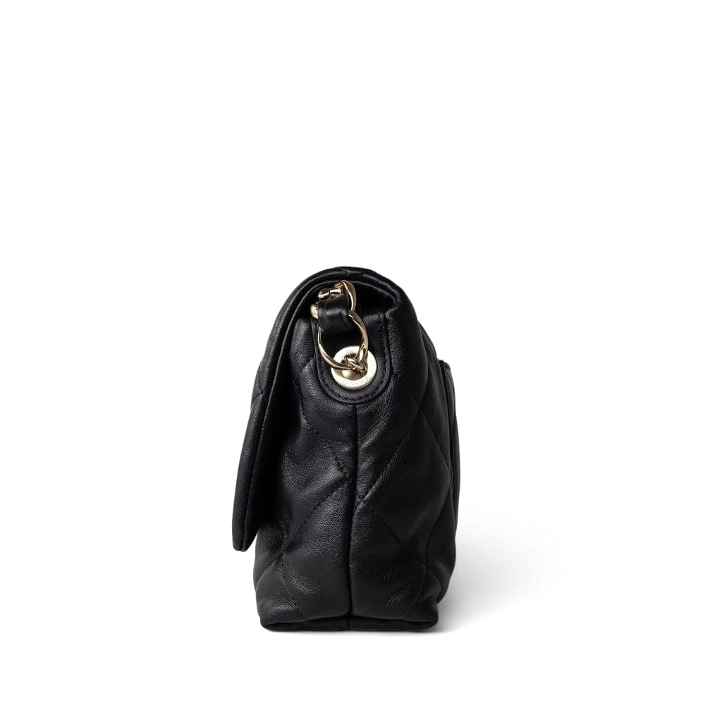 21C Black Lambskin Quilted Chanel Chain Single Flap Shoulder Bag Light Gold Hardware