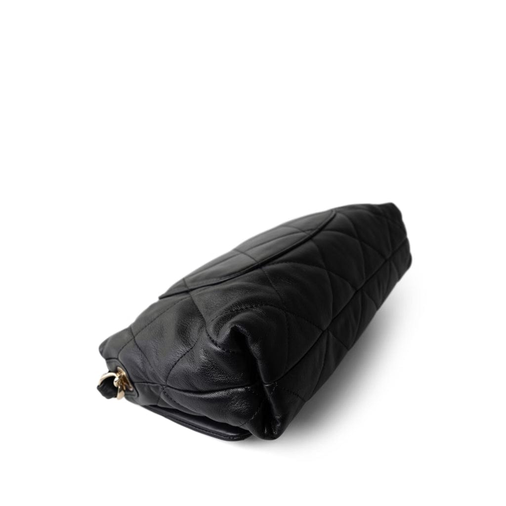 21C Black Lambskin Quilted Chanel Chain Single Flap Shoulder Bag Light Gold Hardware