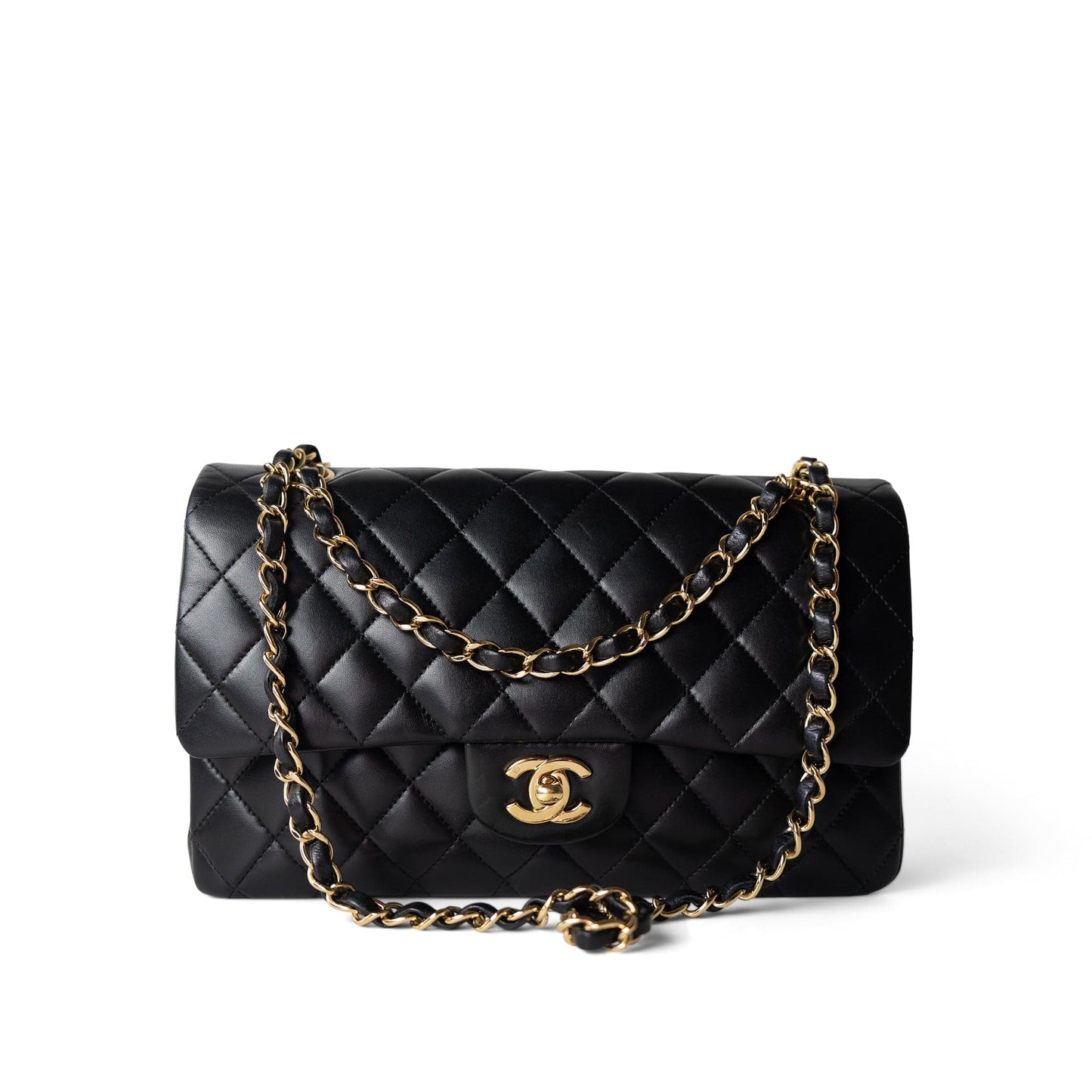 Vintage Black Lambskin Quilted Classic Flap Medium Gold Hardware