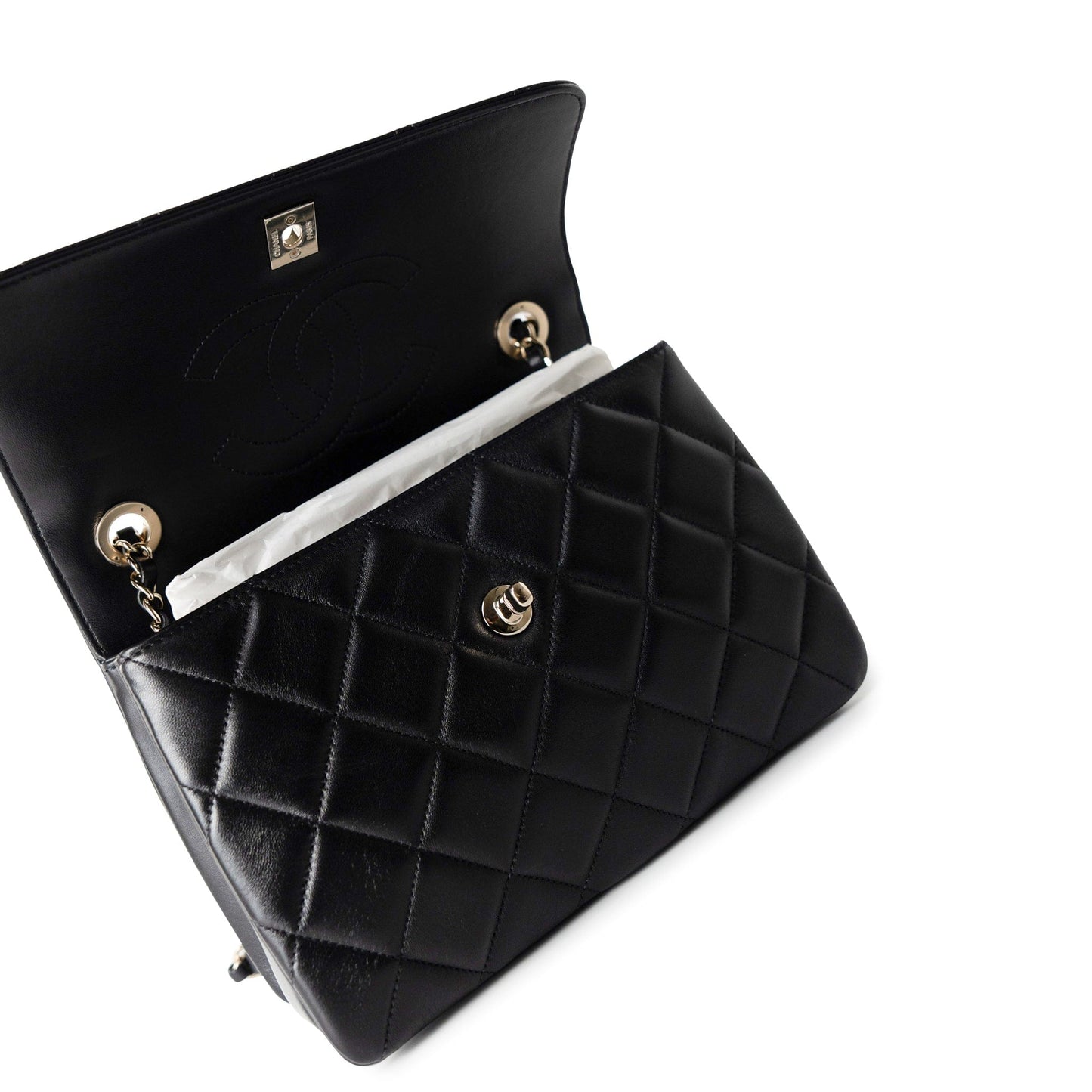 21S Black Lambskin Quilted Small Trendy CC Light Gold Hardware