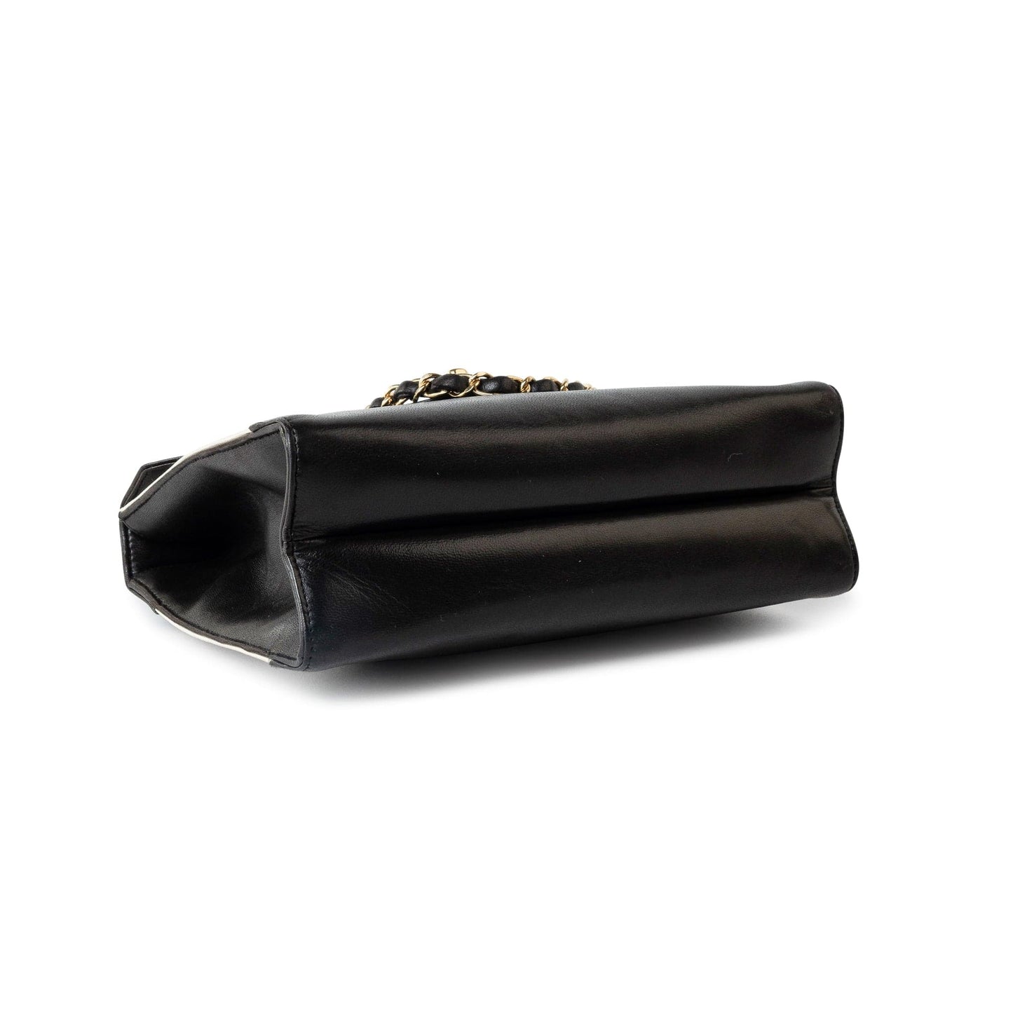 Vintage Black and White Lambskin Envelope Shoulder Bag Gold Hardware