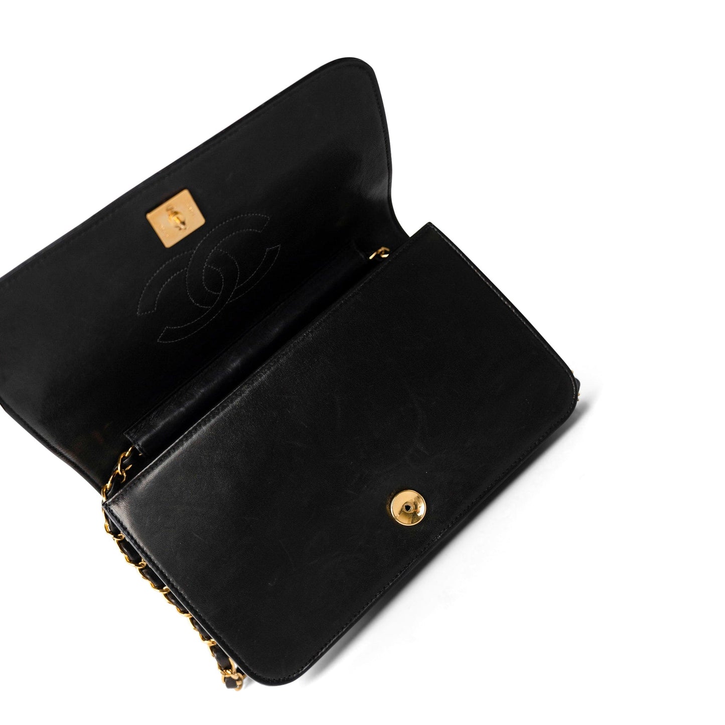 Vintage Black Lambskin Quilted Full Flap Bag Gold Hardware