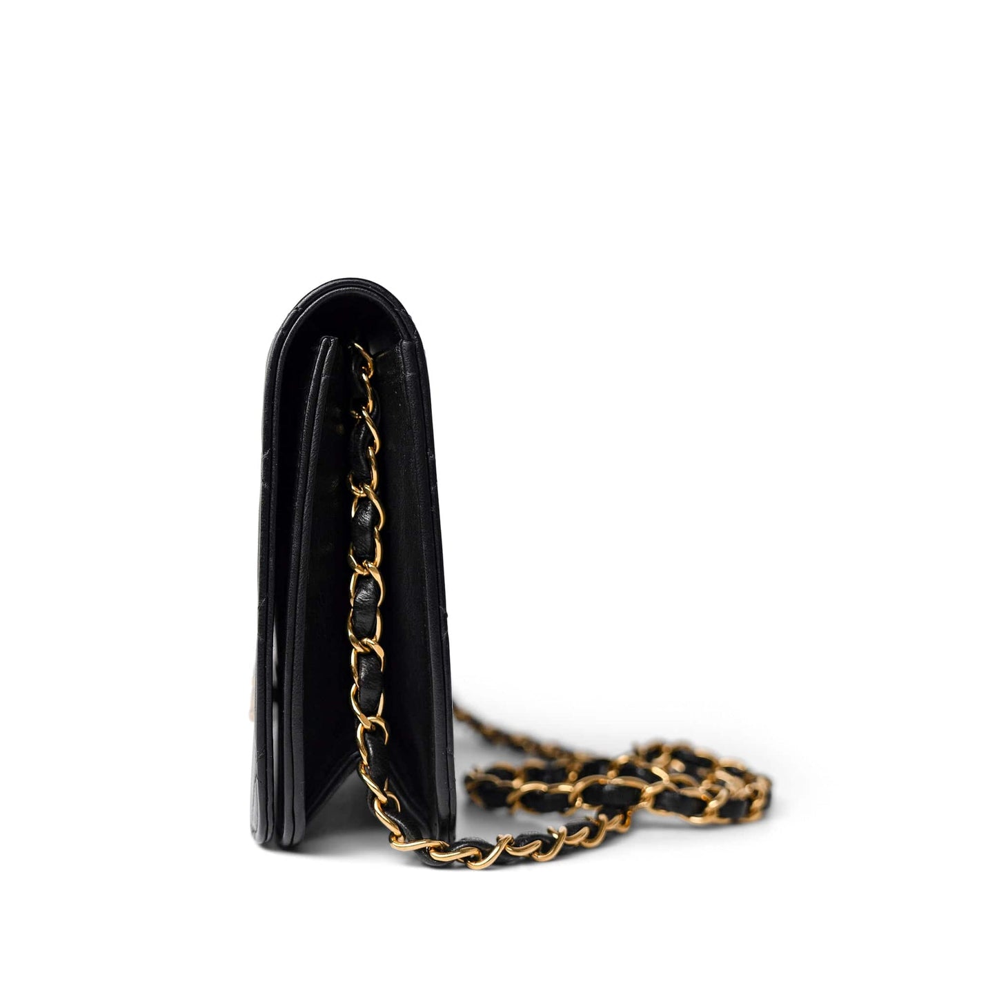 Vintage Black Lambskin Quilted Full Flap Bag Gold Hardware