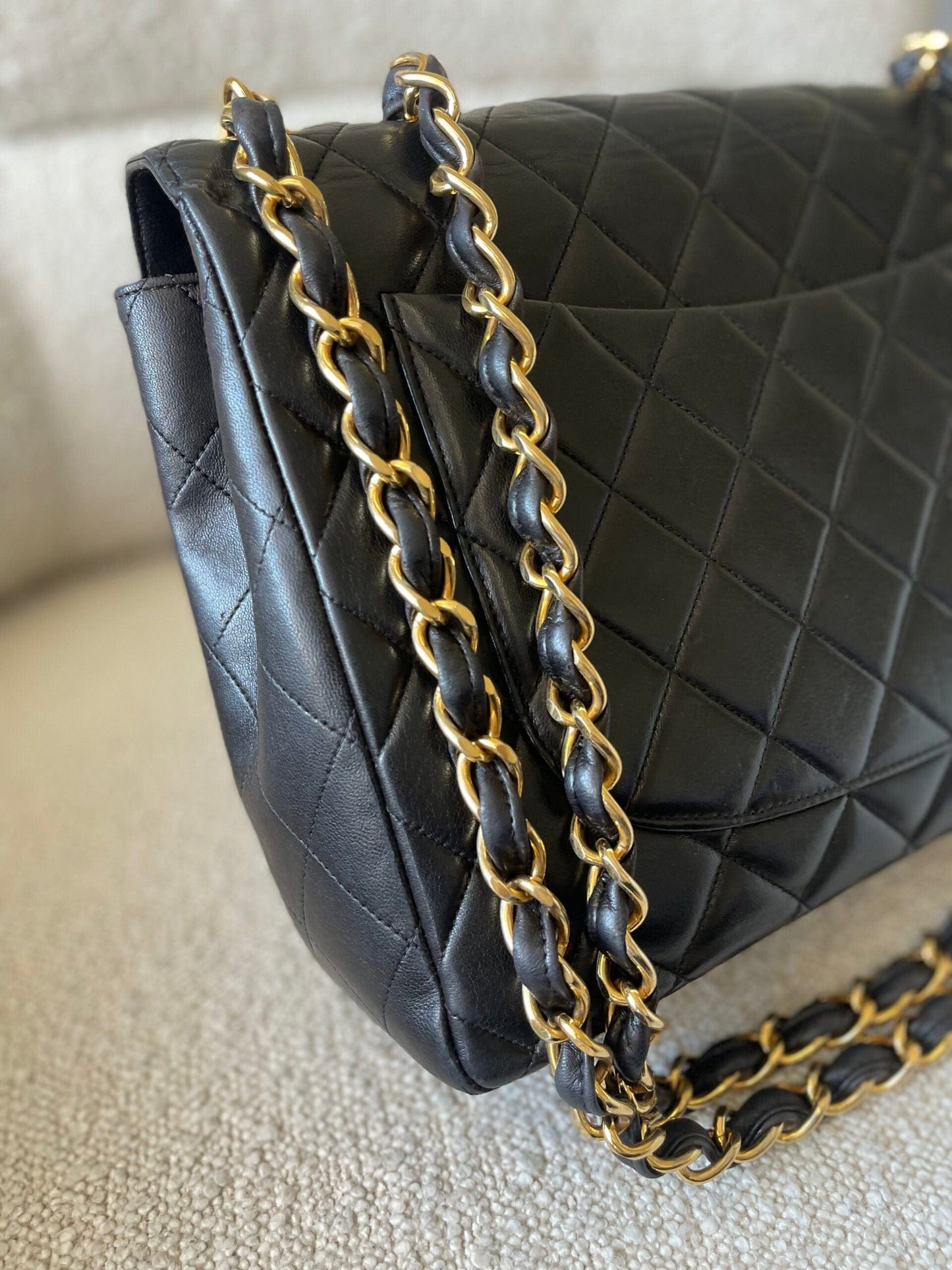 Vintage Black Lambskin Quilted Jumbo GHW