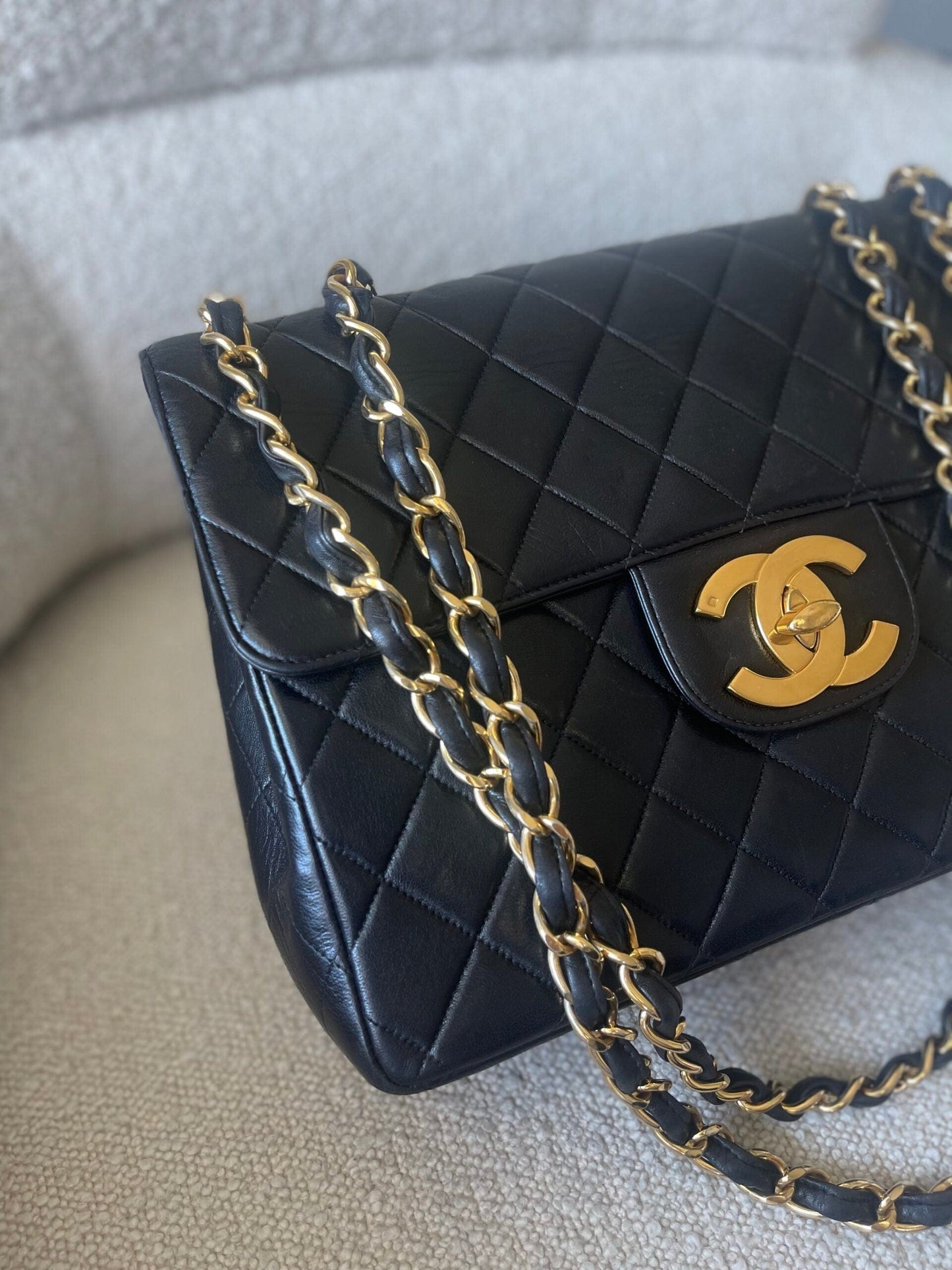 Vintage Black Lambskin Quilted Jumbo GHW