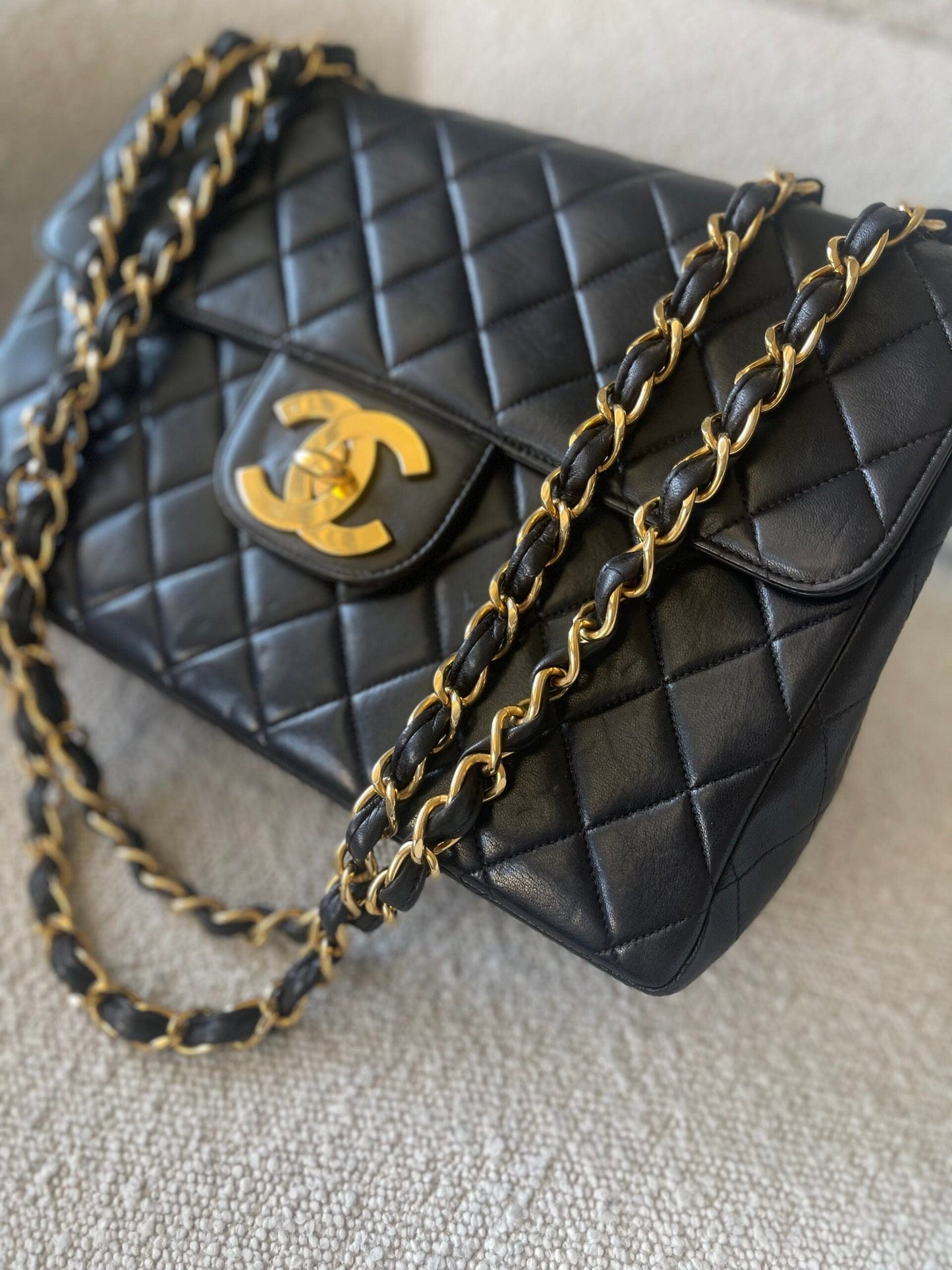 Vintage Black Lambskin Quilted Jumbo GHW