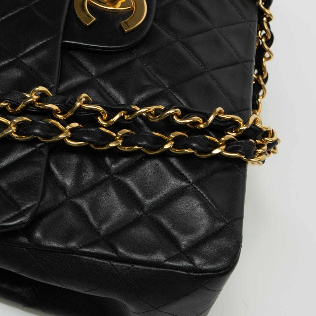 Vintage Black Lambskin Quilted Jumbo XL Single Flap