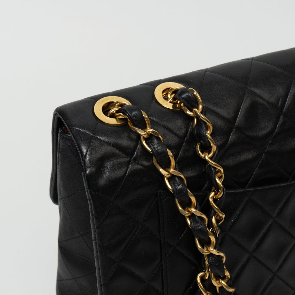 Vintage Black Lambskin Quilted Jumbo XL Single Flap