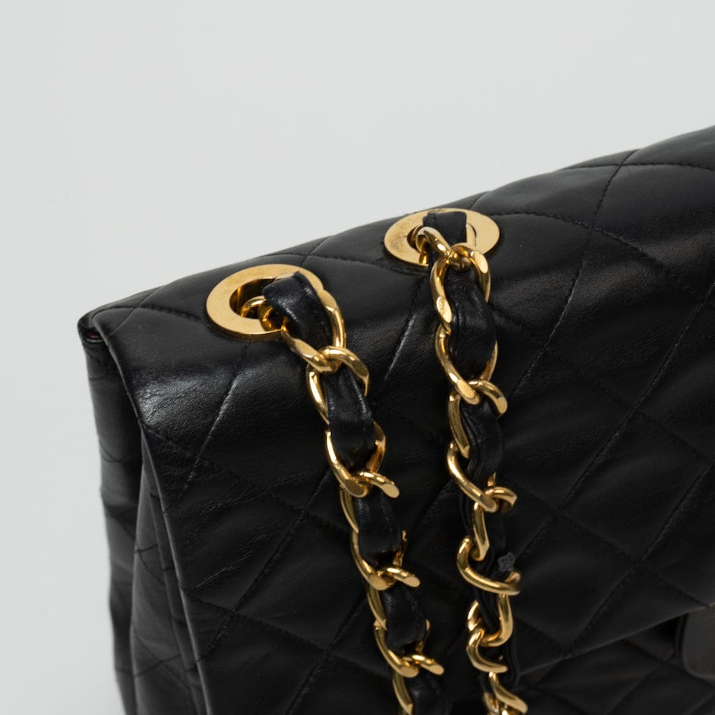 Vintage Black Lambskin Quilted Jumbo XL Single Flap