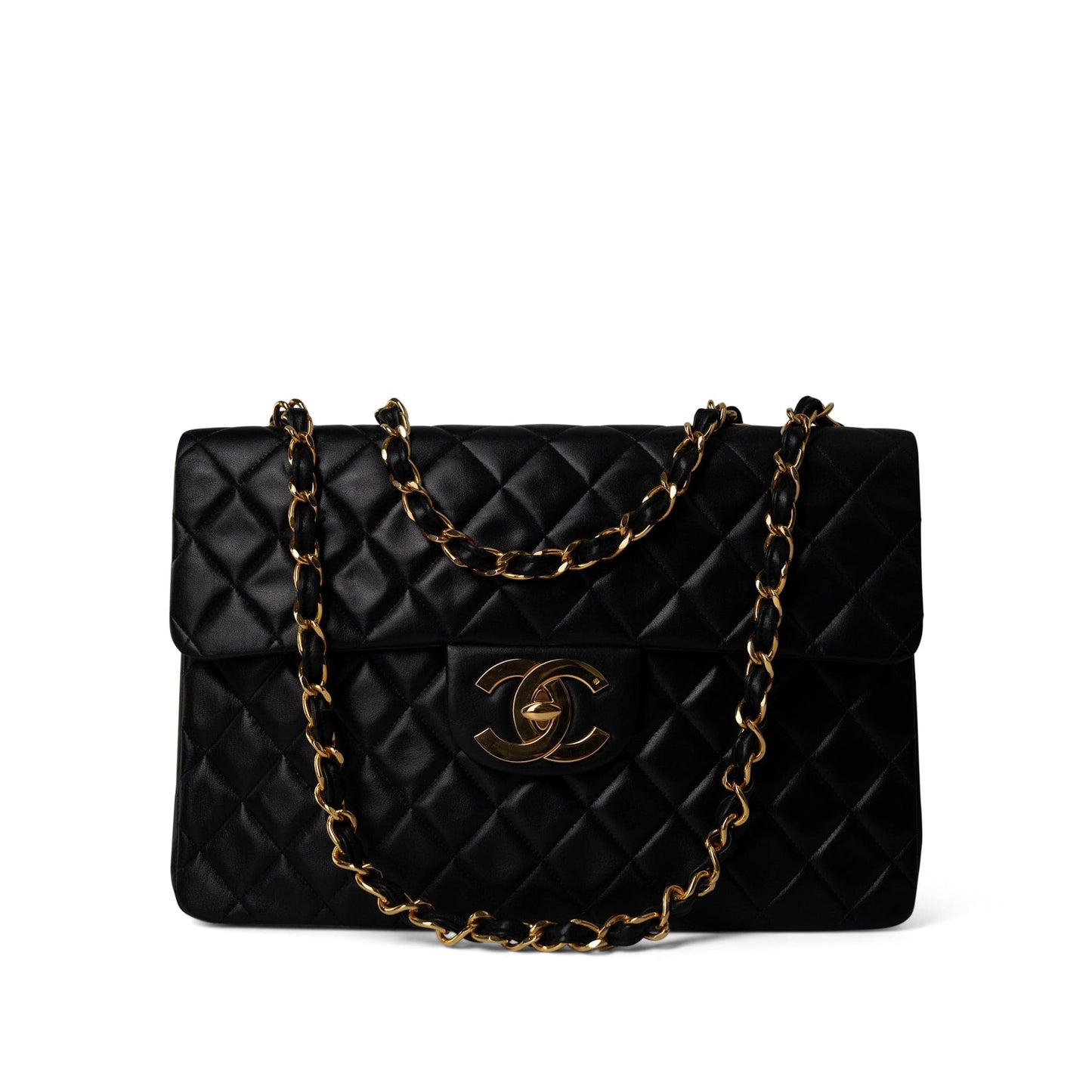 Vintage Black Lambskin Quilted Jumbo XL Single Flap