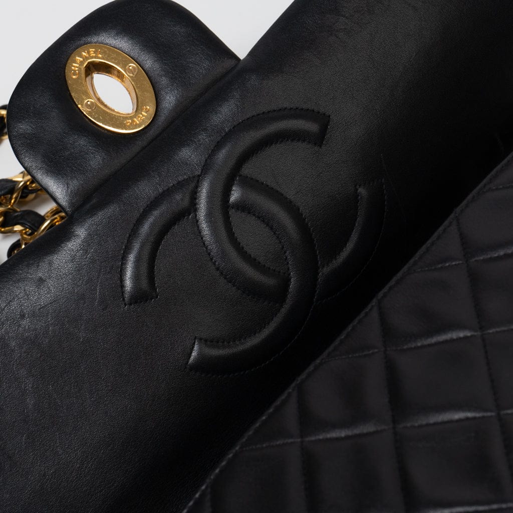 Vintage Black Lambskin Quilted Jumbo XL Single Flap