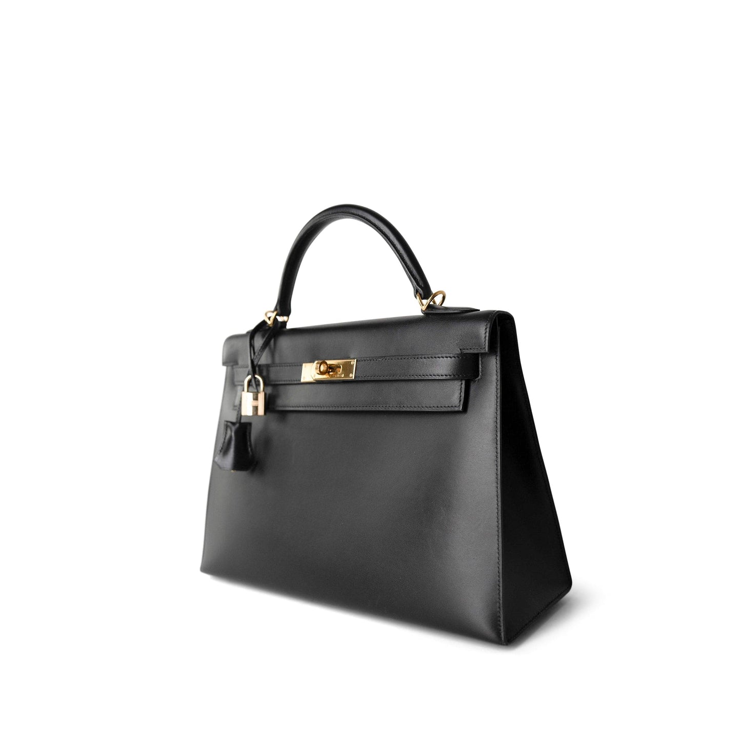 Vintage Kelly Sellier 32 Black Box Calfskin Gold Plated F Square Stamp