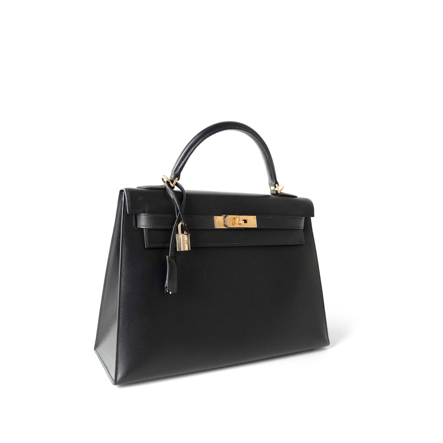 Vintage Kelly Sellier 32 Black Box Calfskin Gold Plated F Square Stamp