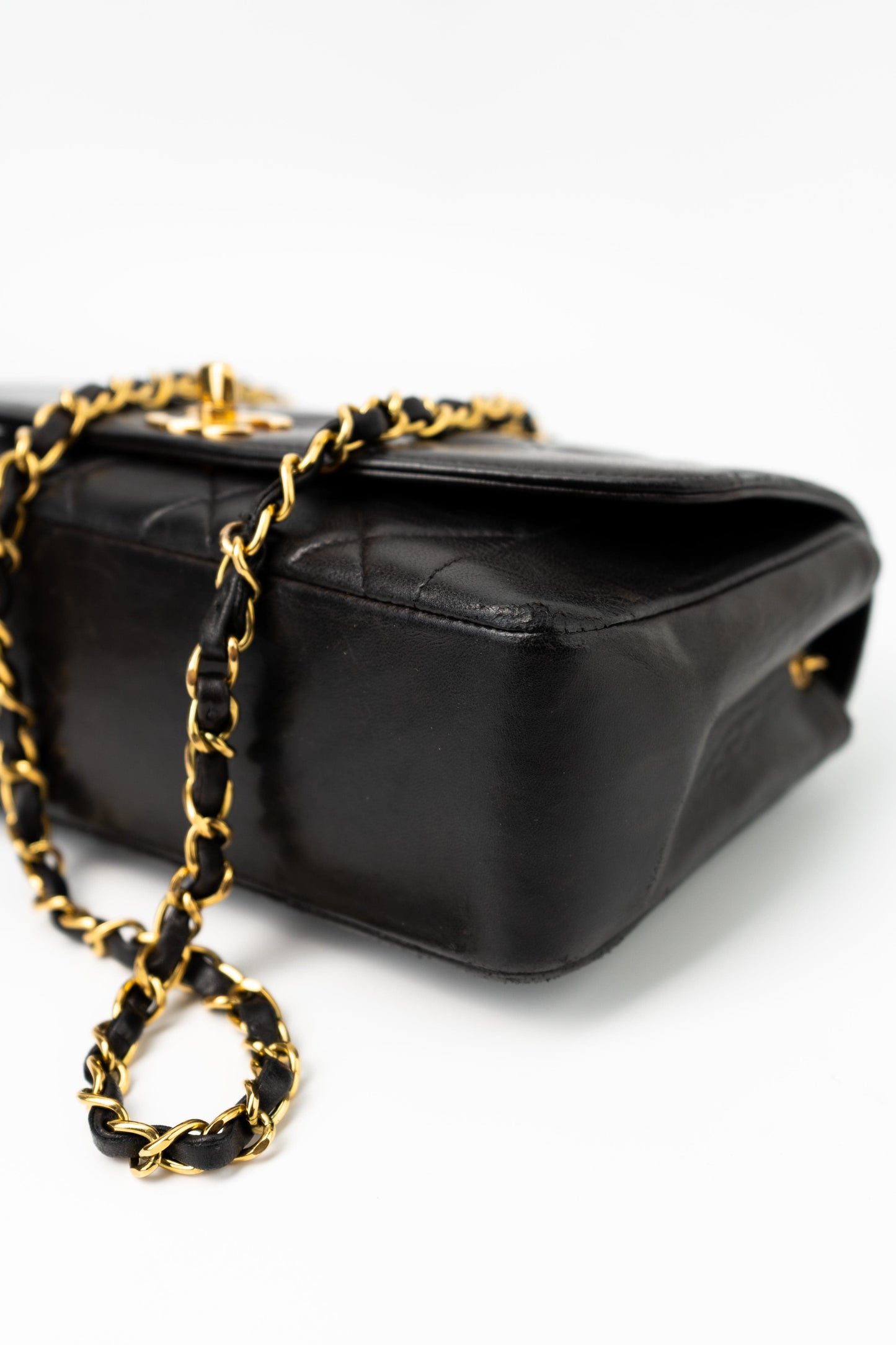 Vintage Small Black Lambskin Quilted Diana Flap GHW