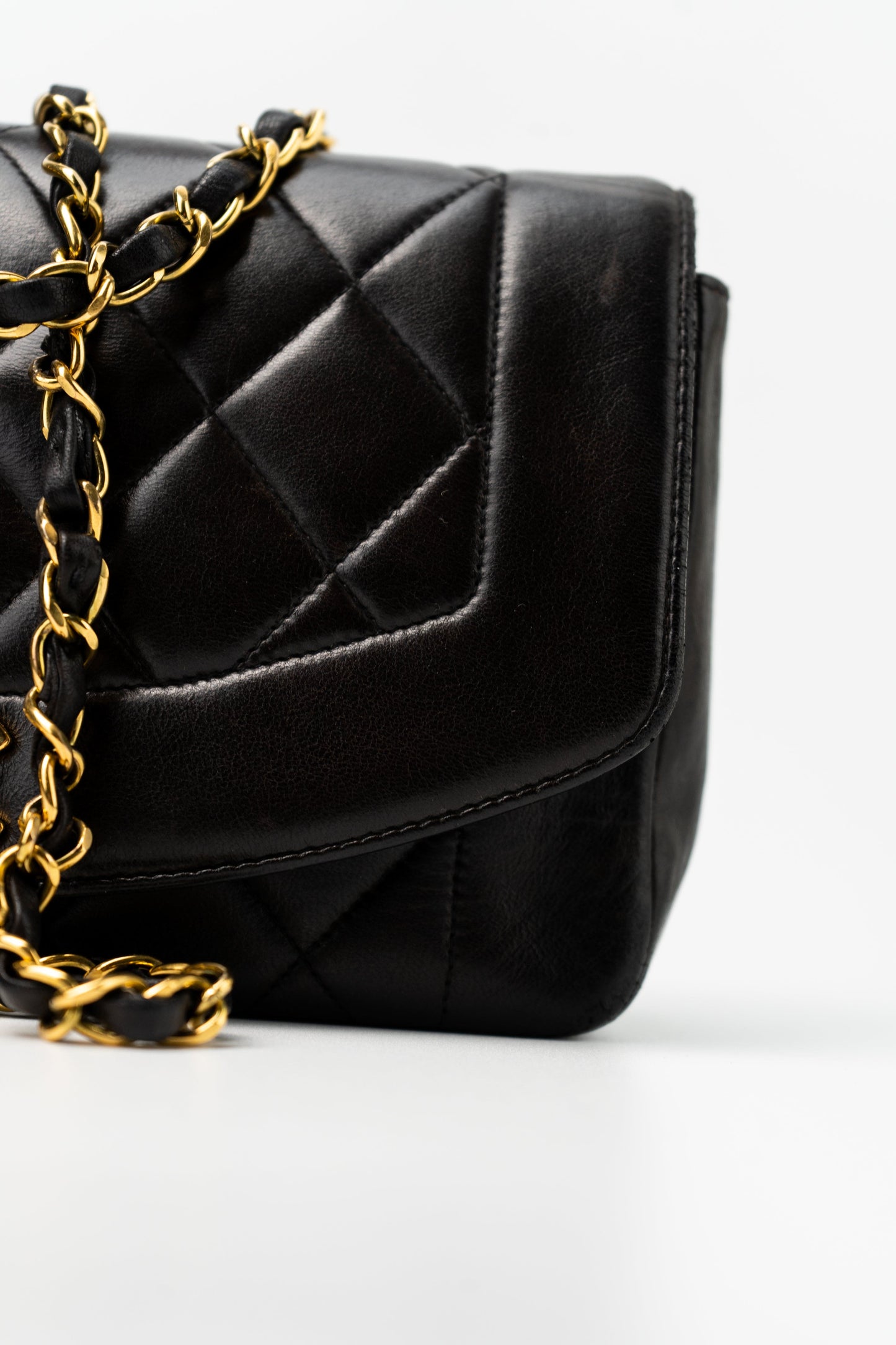 Vintage Small Black Lambskin Quilted Diana Flap GHW