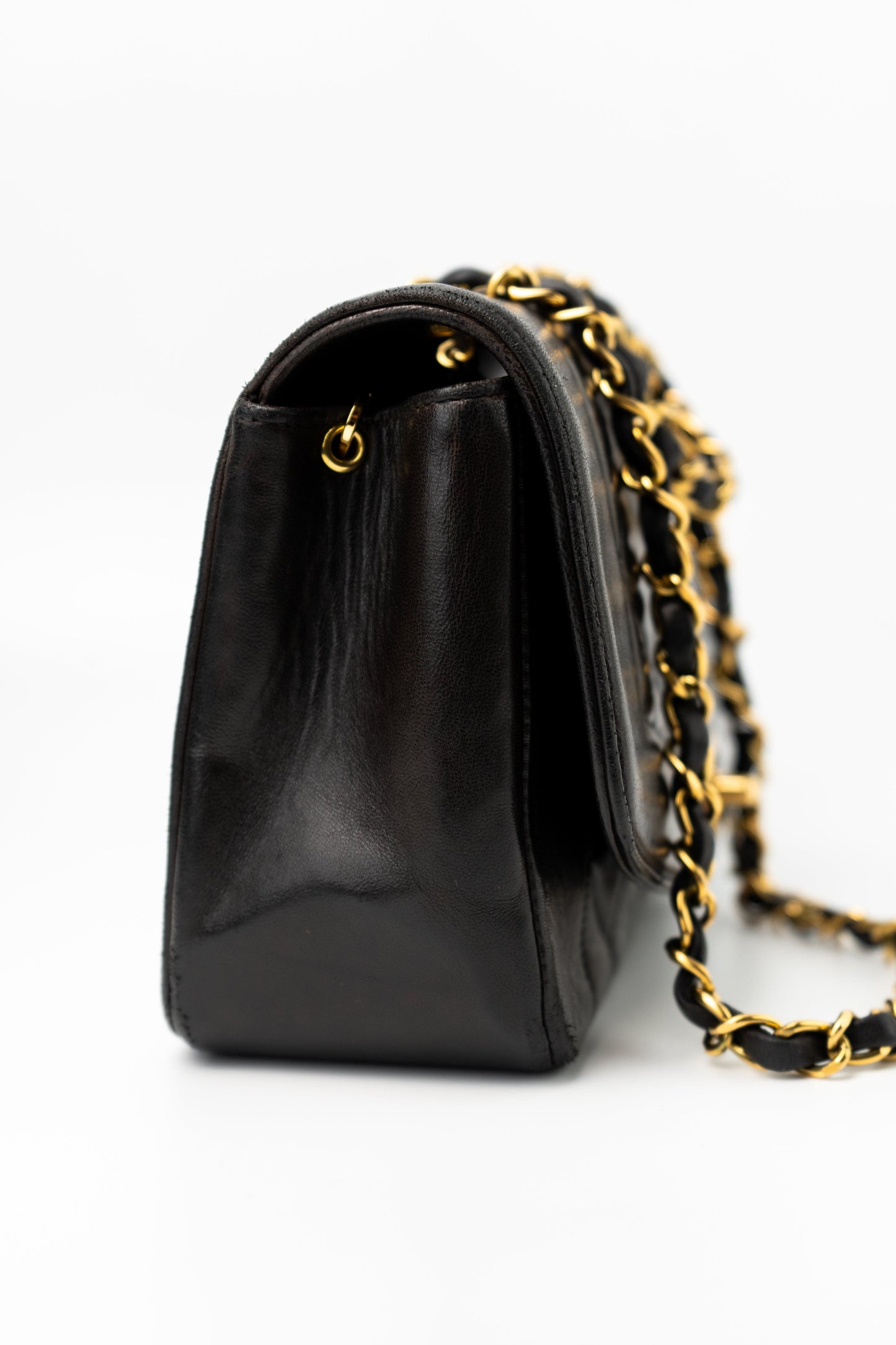 Vintage Small Black Lambskin Quilted Diana Flap GHW