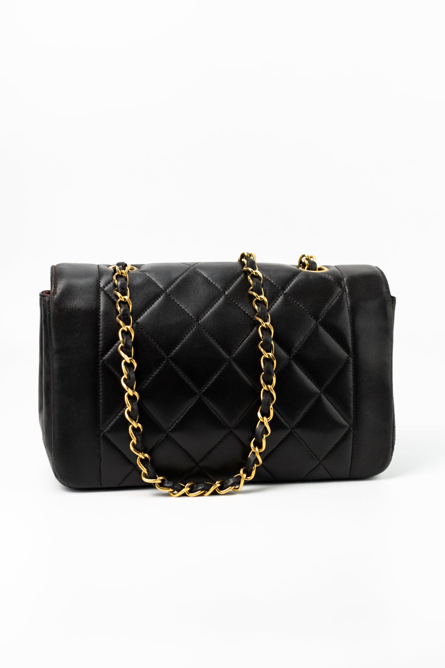 Vintage Small Black Lambskin Quilted Diana Flap GHW