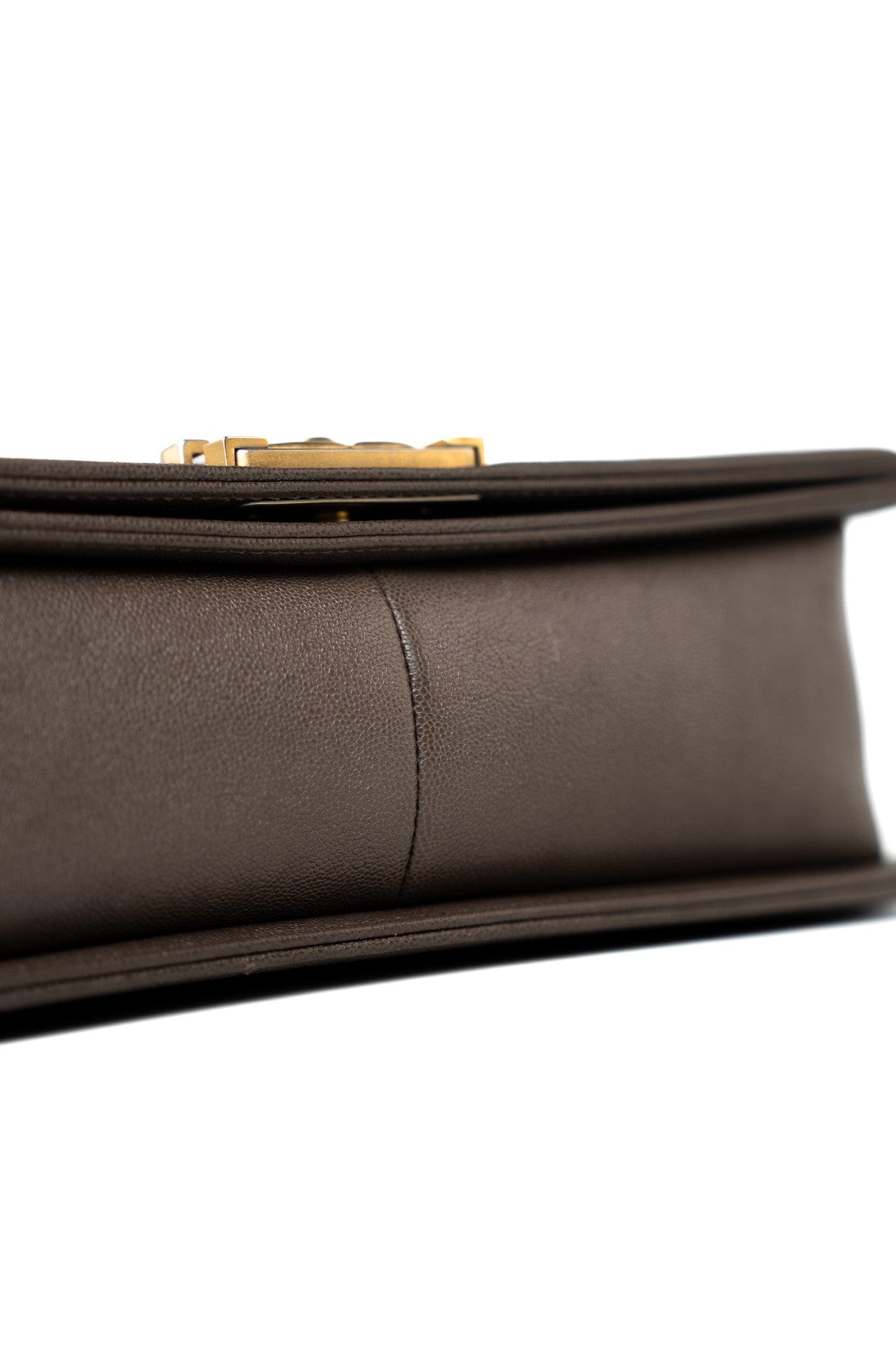 18A Taupe/ Khaki Brown Caviar Quilted Old Medium Boy Bag Antique Gold Hardware