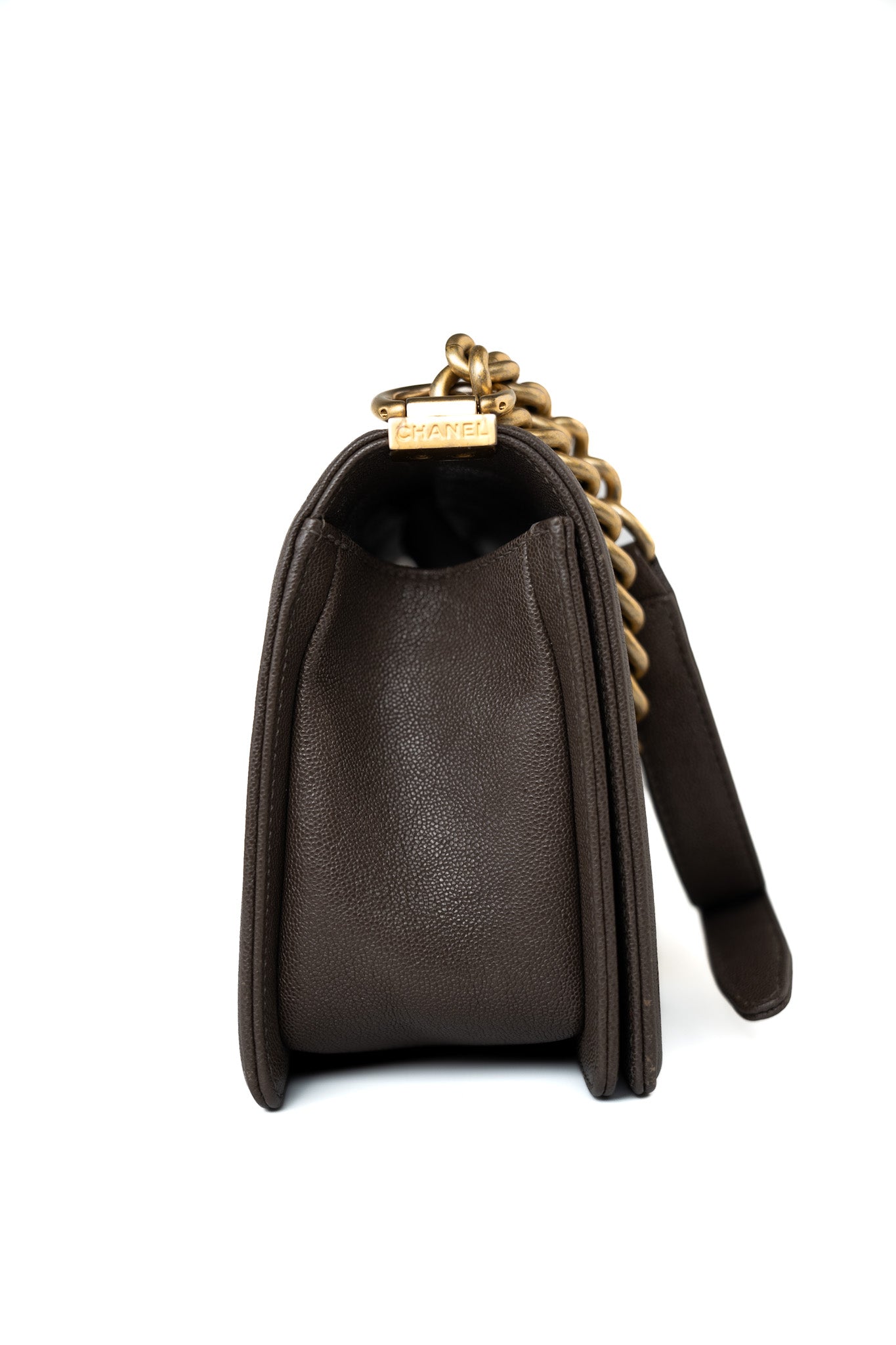 18A Taupe/ Khaki Brown Caviar Quilted Old Medium Boy Bag Antique Gold Hardware