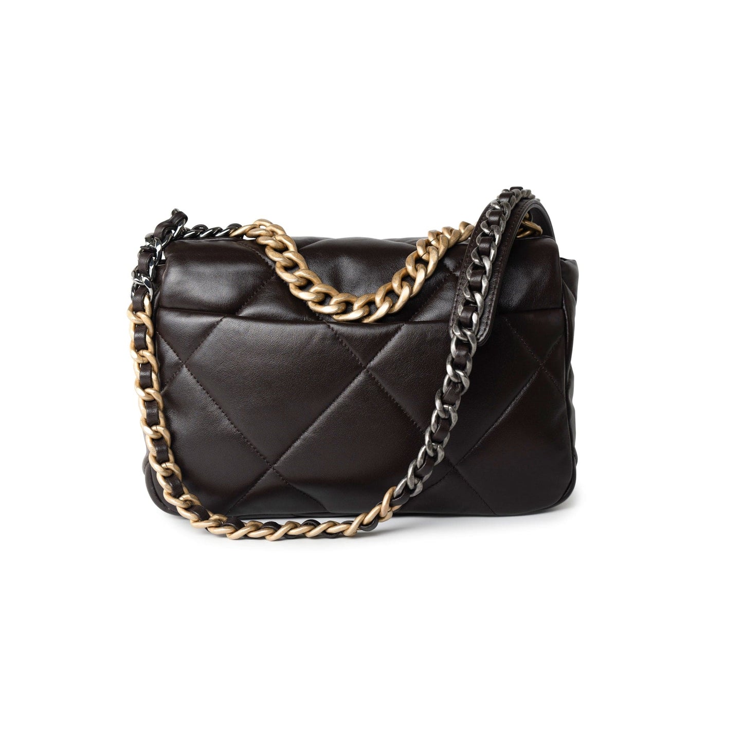 21A Dark Brown Lambskin Quilted 19 Flap Small MHW