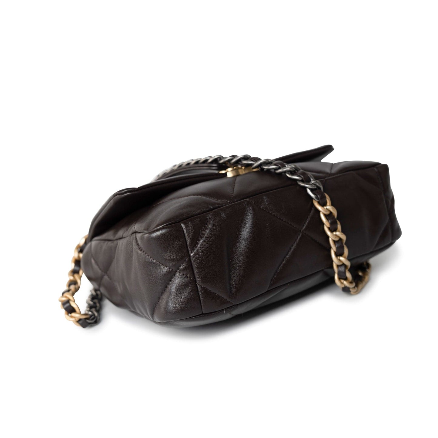 21A Dark Brown Lambskin Quilted 19 Flap Small MHW