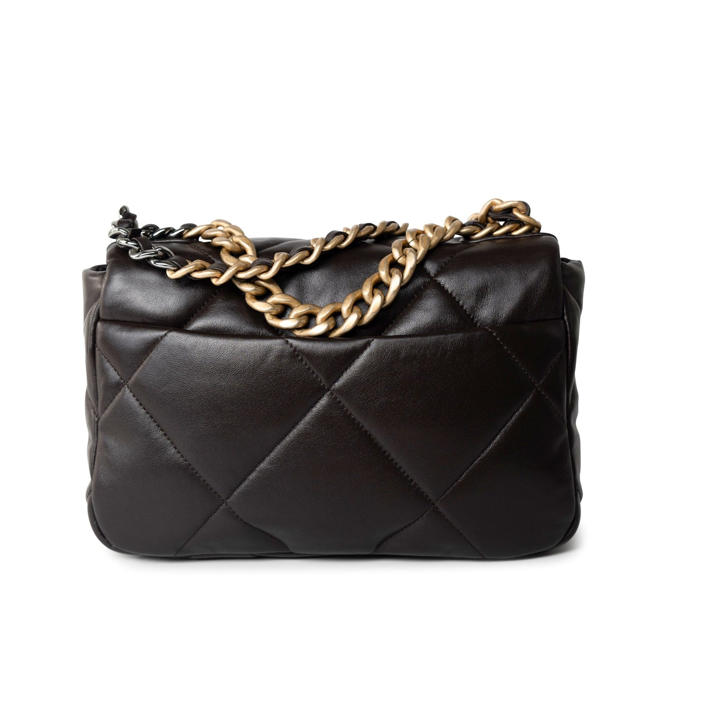 21A Dark Brown Lambskin Quilted 19 Flap Small MHW