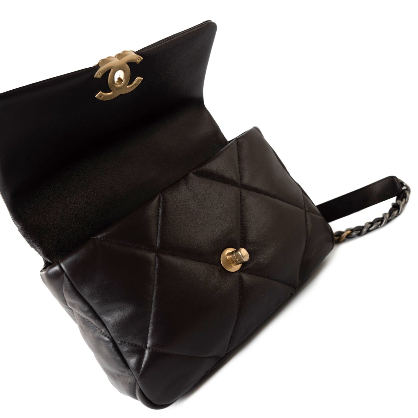 21A Dark Brown Lambskin Quilted 19 Flap Small MHW