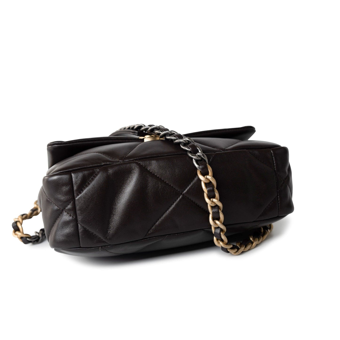 21A Dark Brown Lambskin Quilted 19 Flap Small MHW