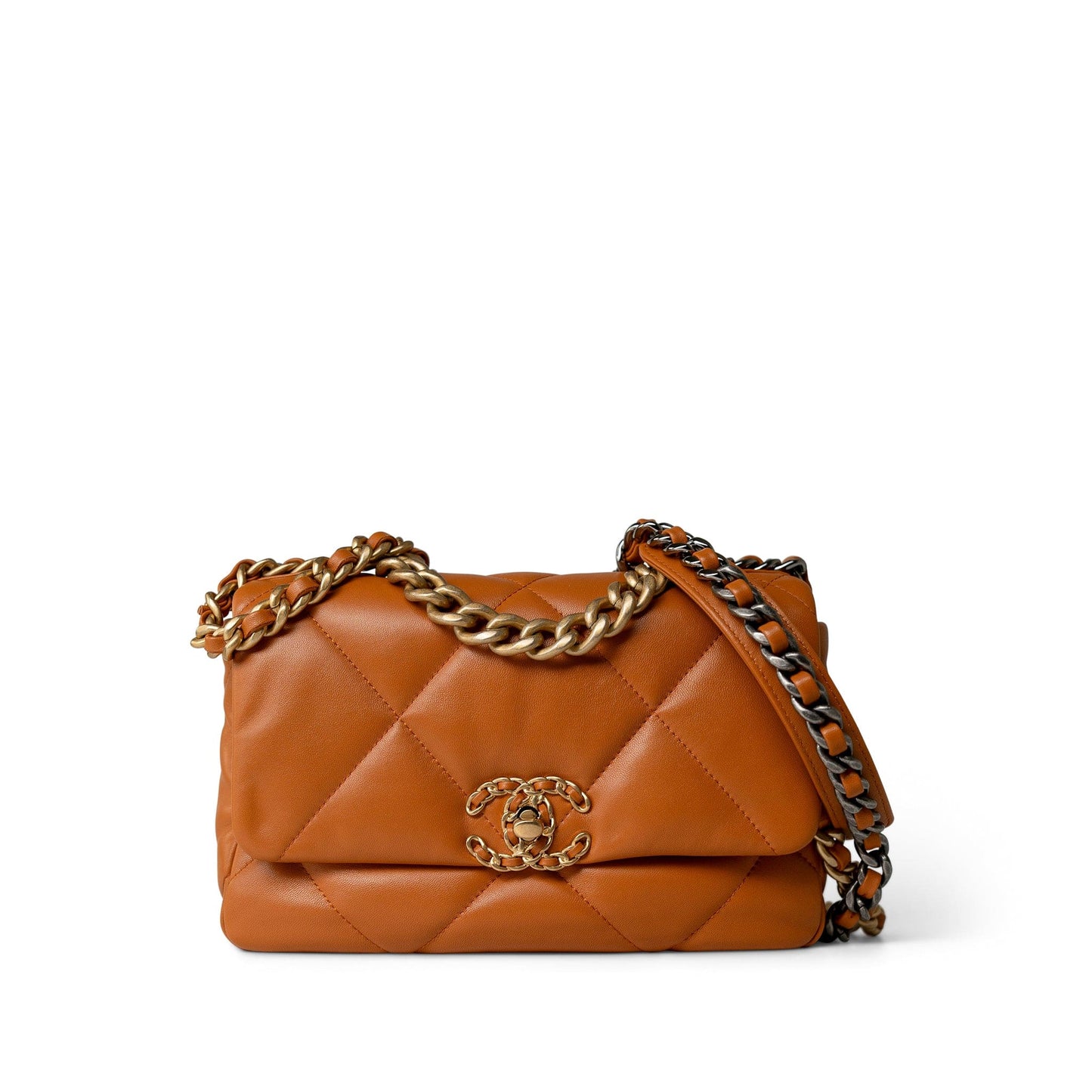 21A Light Brown Lambskin Quilted 19 Flap Small Mixed Hardware