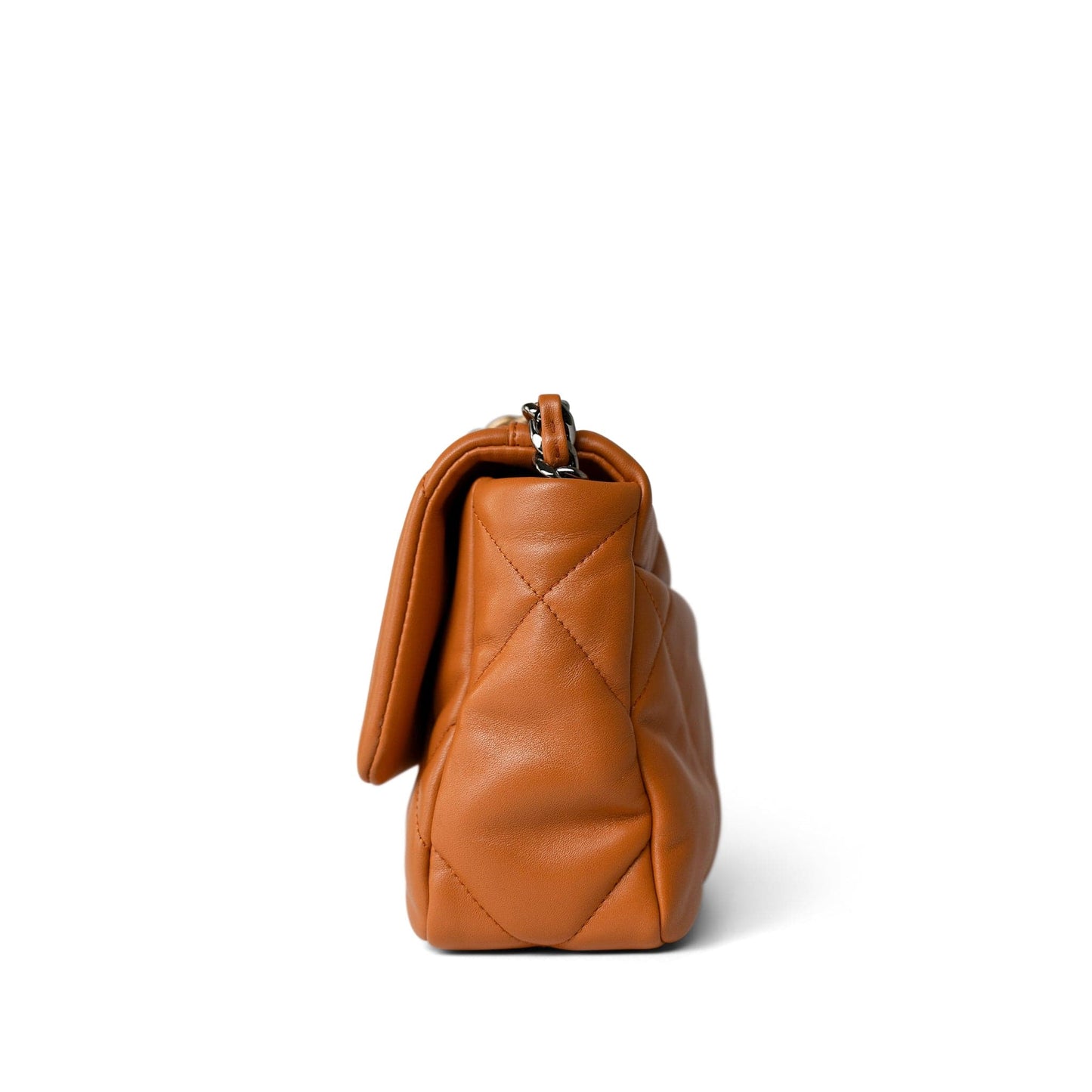 21A Light Brown Lambskin Quilted 19 Flap Small Mixed Hardware