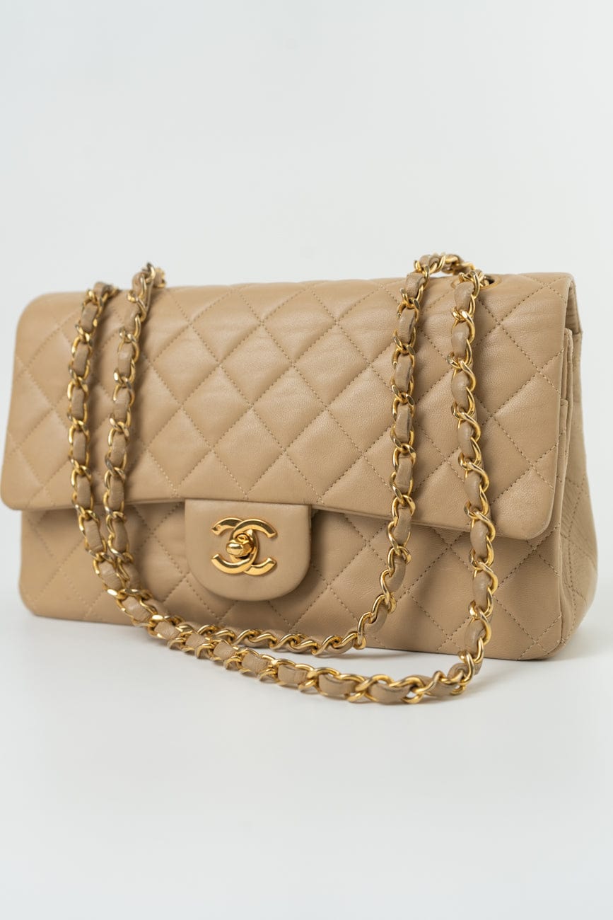 Vintage Beige Lambskin Quilted Classic Flap Medium GHW