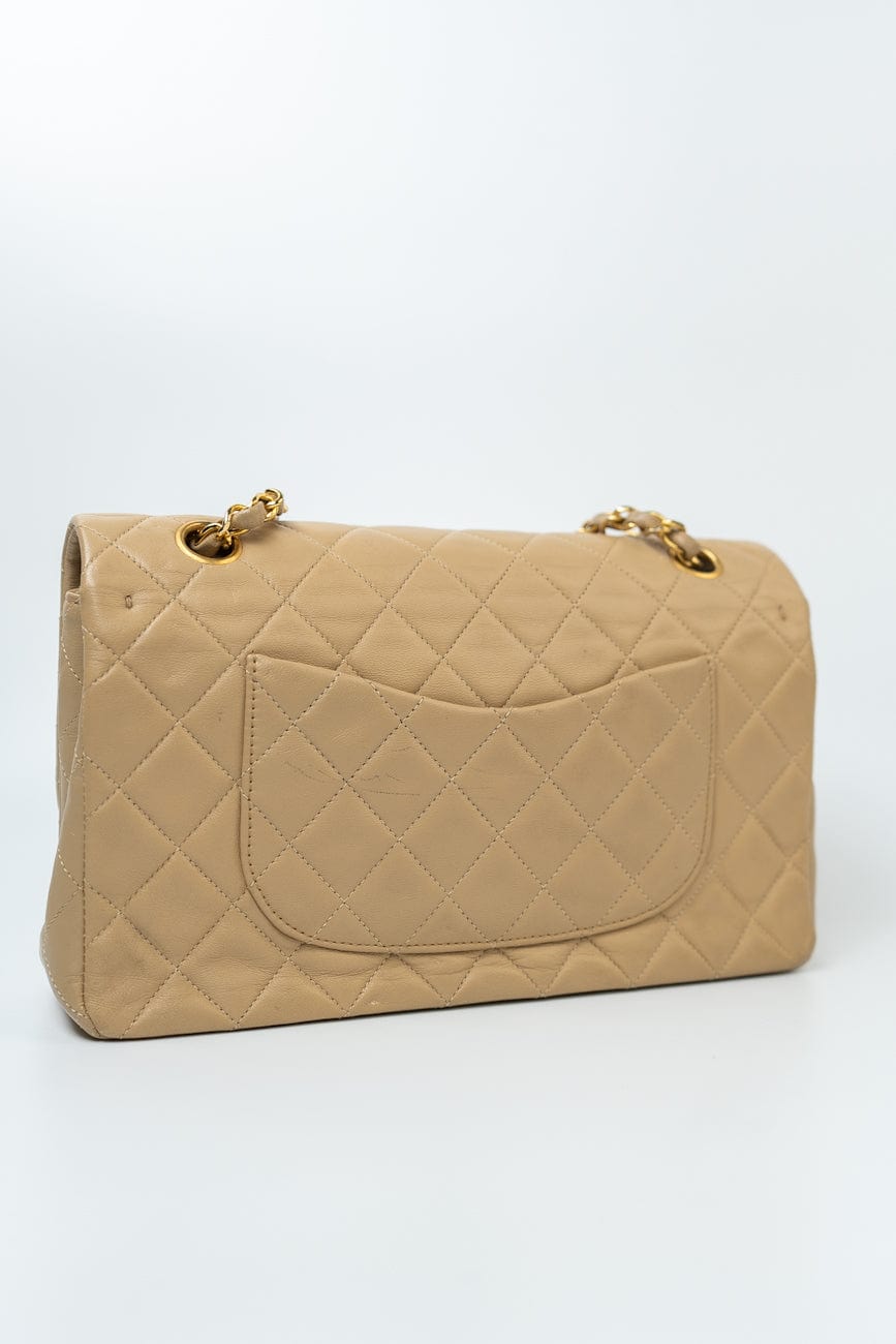 Vintage Beige Lambskin Quilted Classic Flap Medium GHW