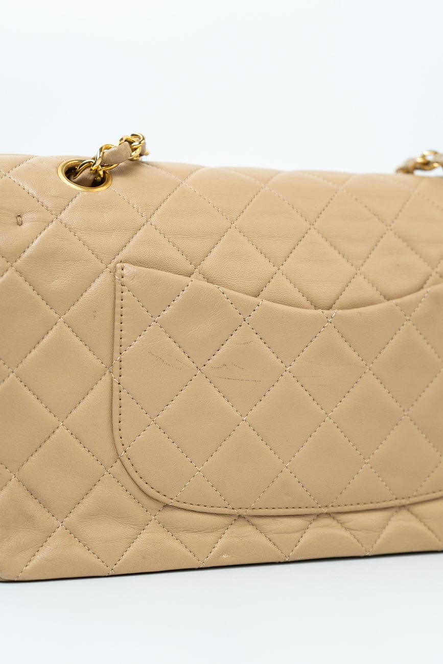 Vintage Beige Lambskin Quilted Classic Flap Medium GHW