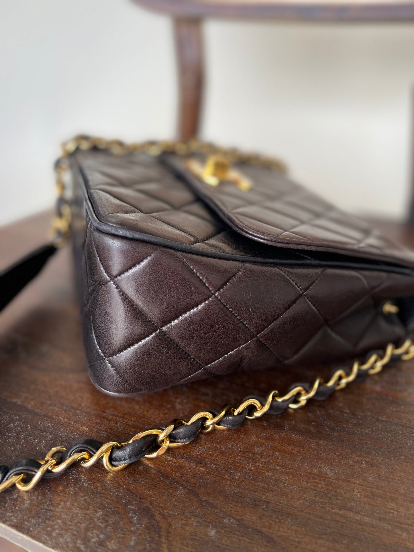 Vintage Black / Dark Brown Lambskin Quilted Square CC Flap GHW