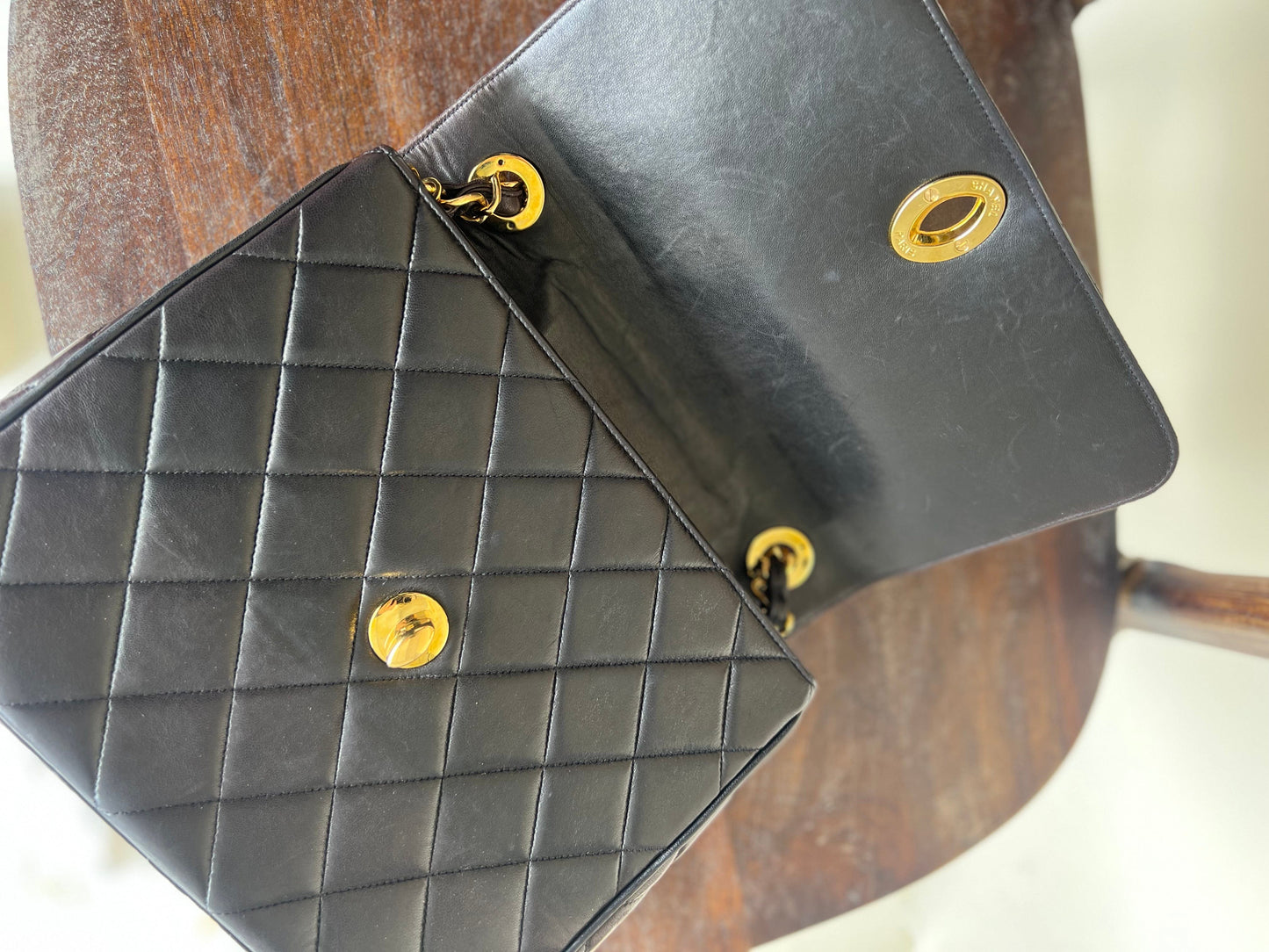 Vintage Black / Dark Brown Lambskin Quilted Square CC Flap GHW